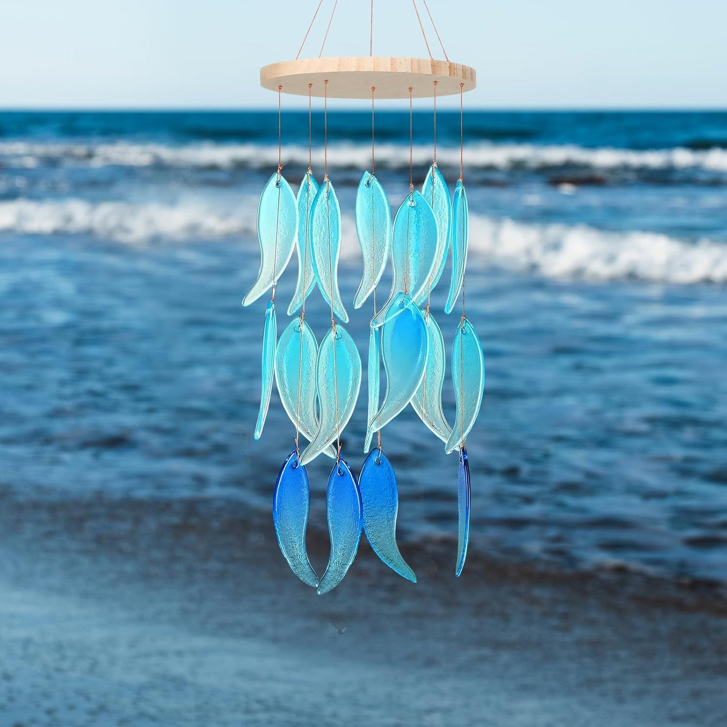 Campanillas viento cristal mar 26" decoración playa boda