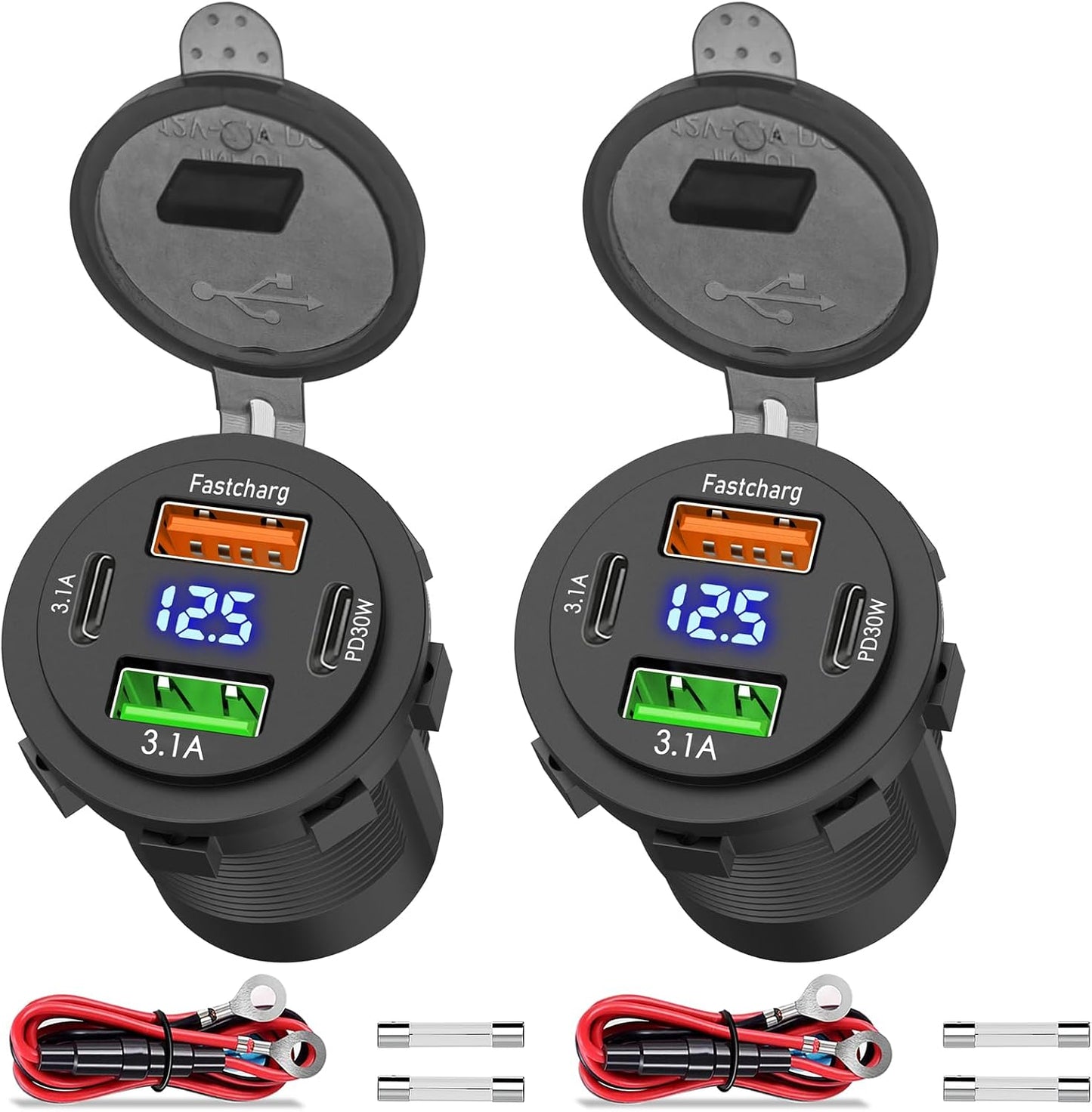 Cargador coche 2 USB dual C PD 12V 4 puertos