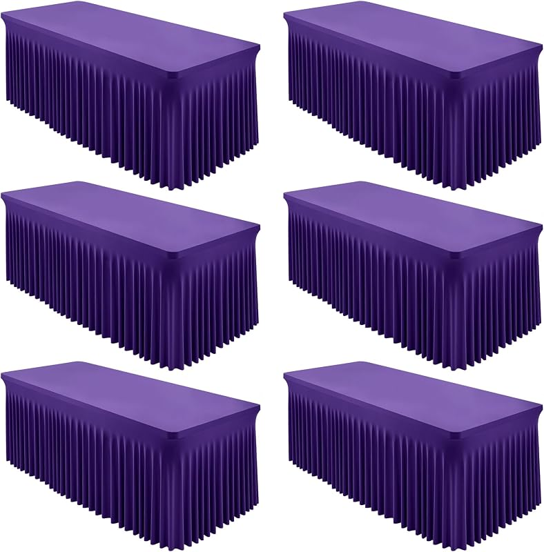 6 Manteles Elastano Morado 72x30pulg Ajustables para Eventos