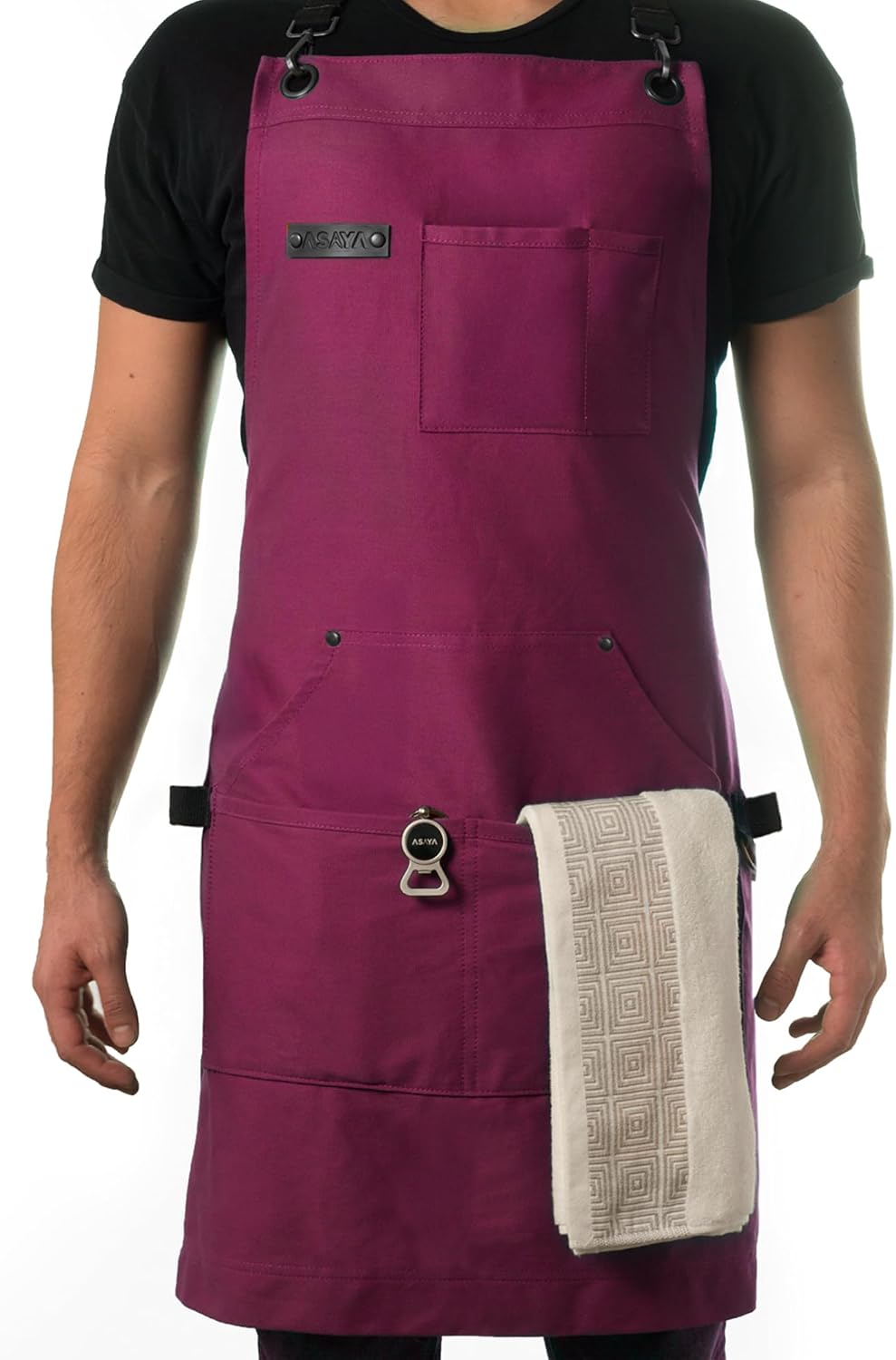 Delantal chef lona algodón 10oz con abrebotellas y toalla