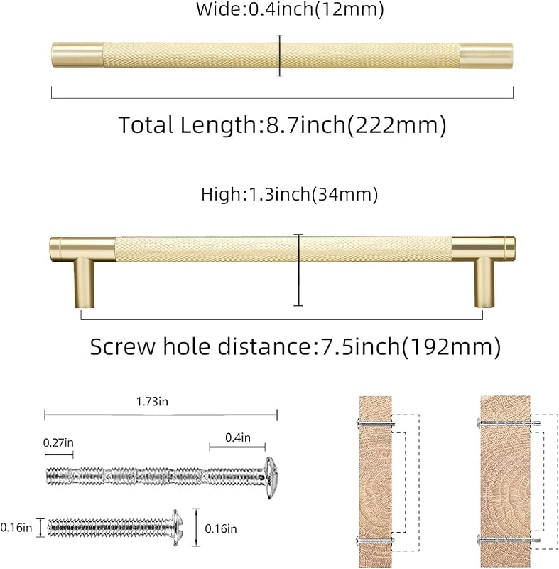 10 Manijas Gabinete Latón Cepillado 7.5" Doradas