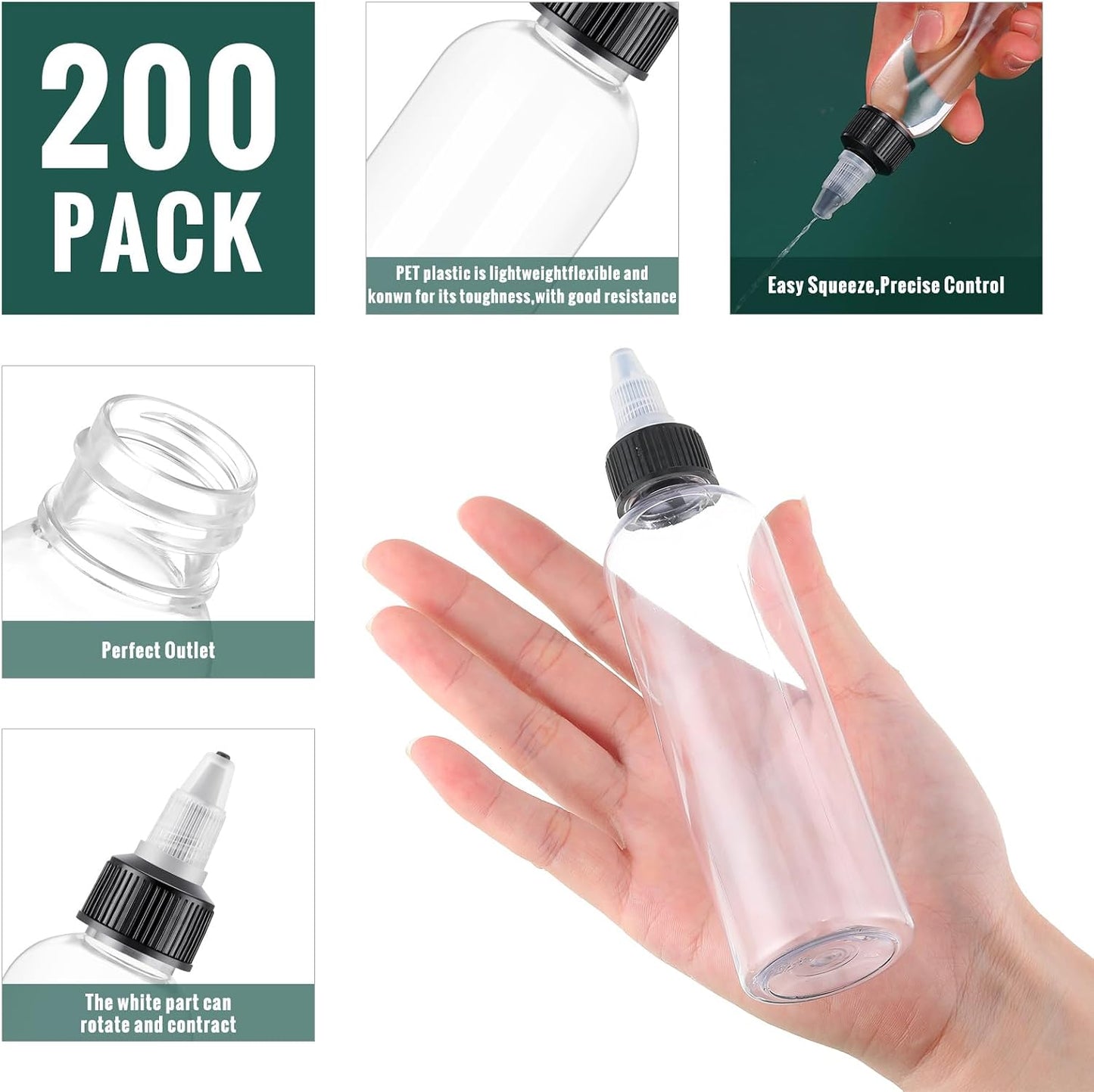 200 Botellas Plástico 4oz Aceite Cabello Tapa Giratoria