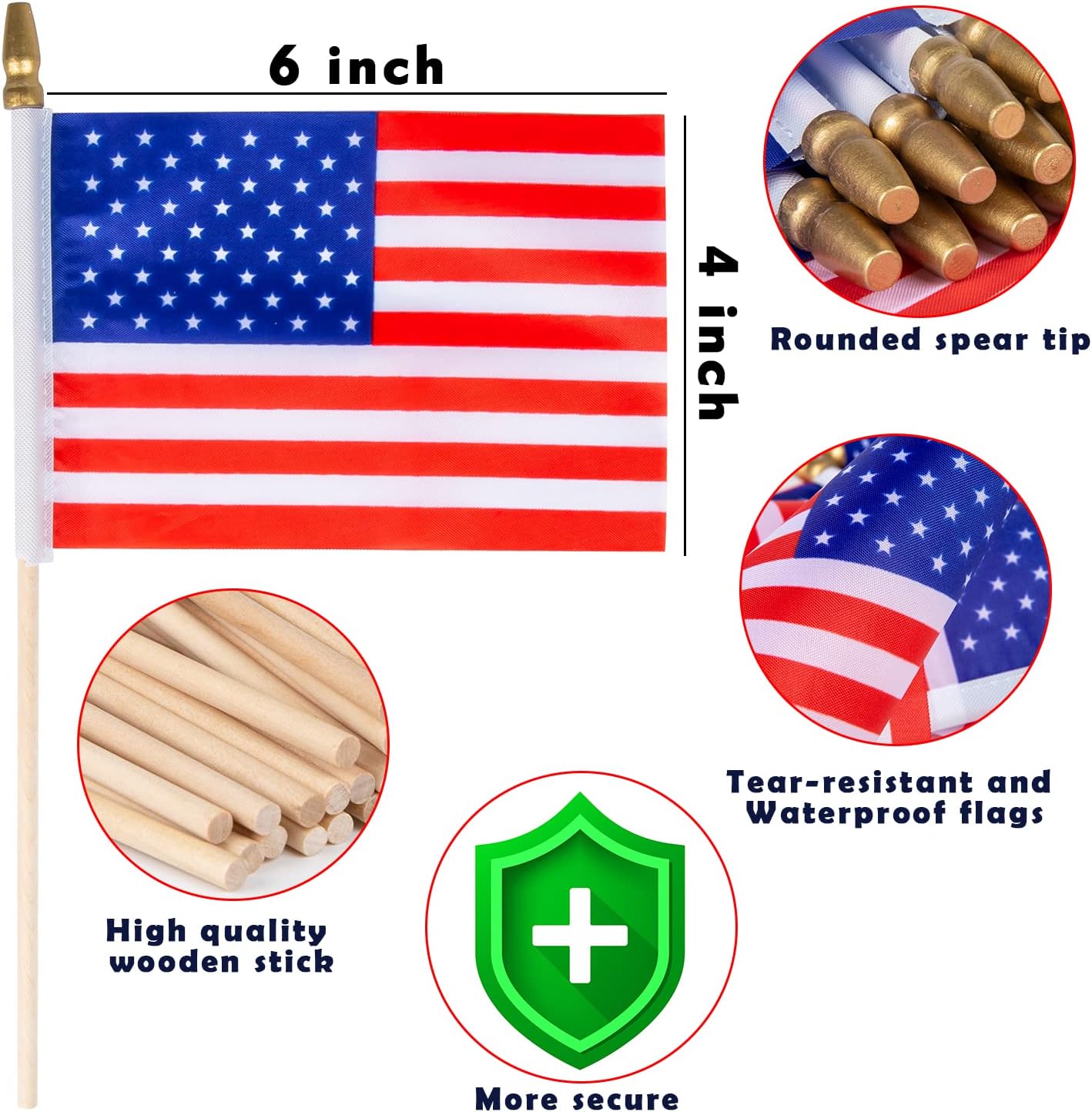 40 Banderas Americanas en Palo 4x6" Decoración 4 Julio