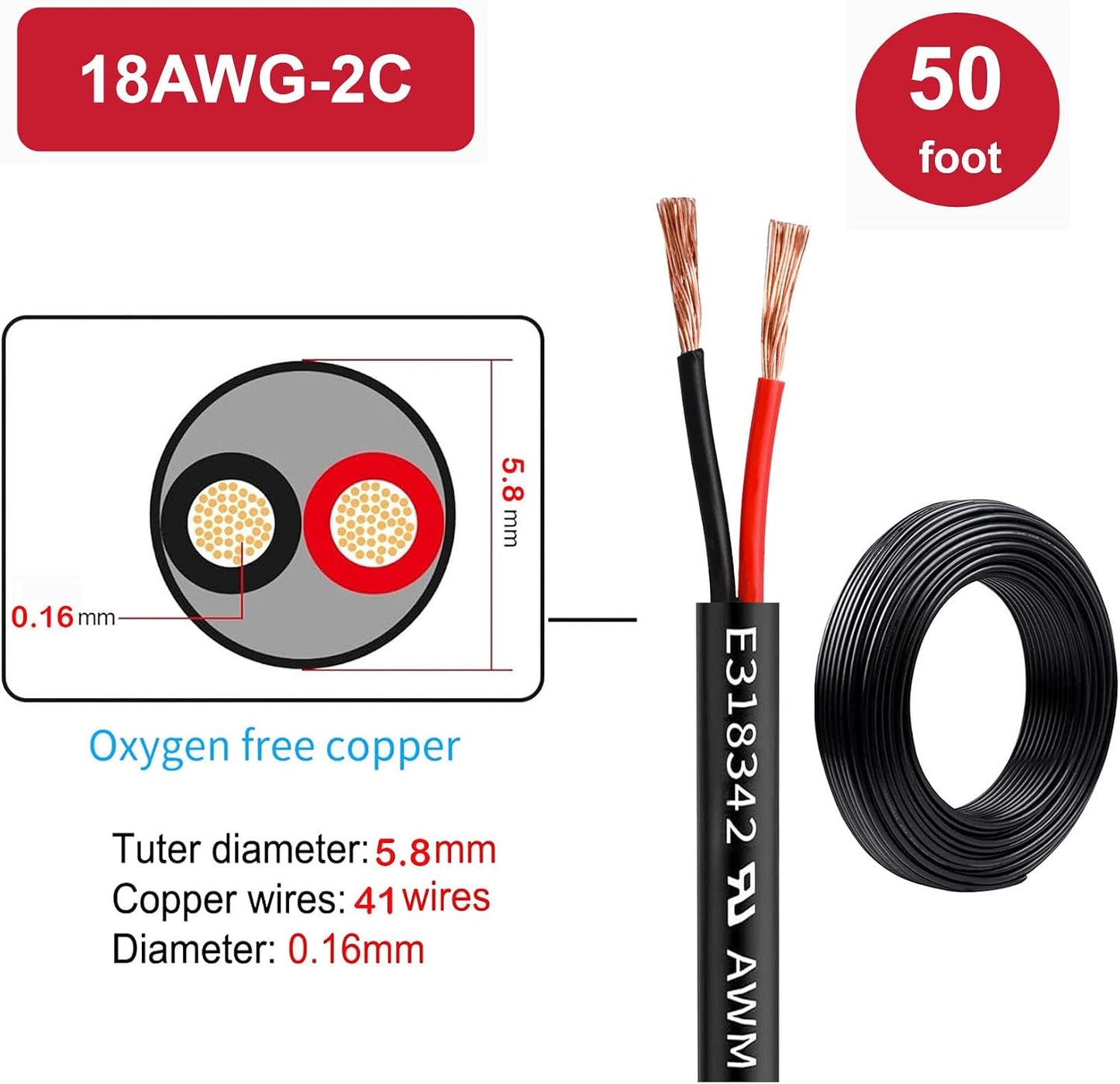 Cable eléctrico 18AWG trenzado PVC cobre para lámparas