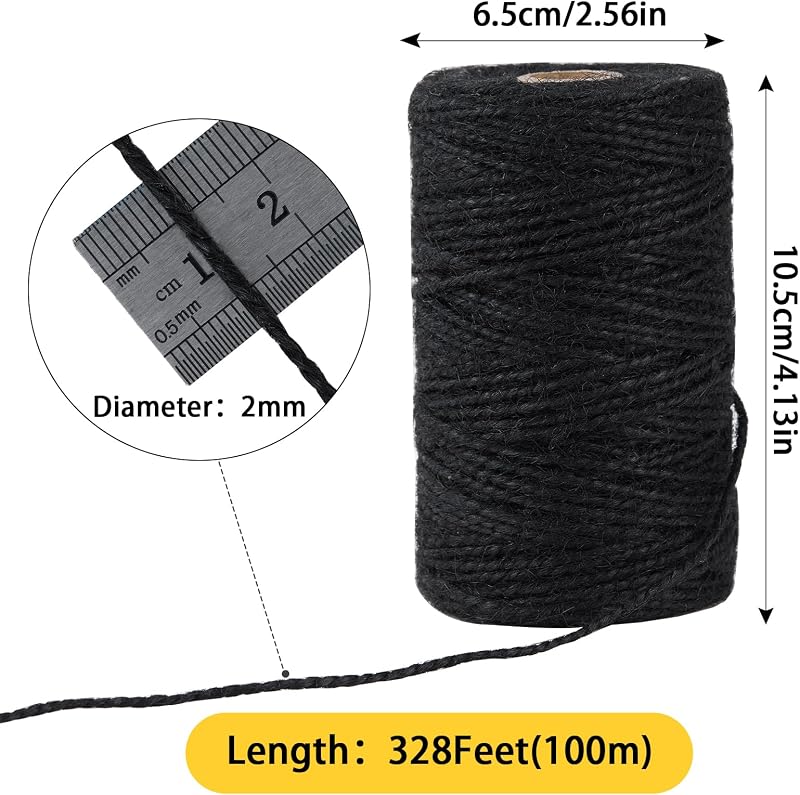 Cordel yute negro 328ft grosor 0.079pulg jardín manualidades