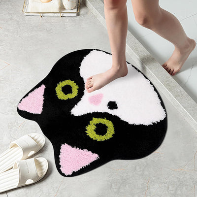 Tapete baño antiderrap para gatos 24x24" negro y blanco