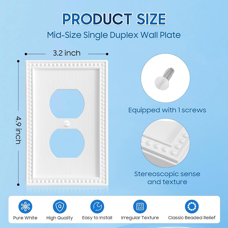 Placa enchufe dúplex estilo blanco puro tamaño mediano