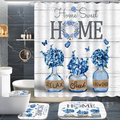 Juego 4 Cortinas Ducha Hortensias Azules 72x72pulg