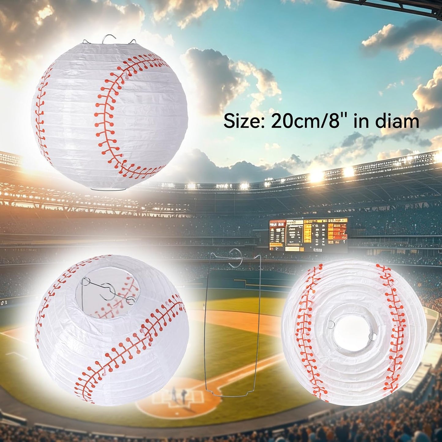 Faroles papel béisbol 8pulg fiesta equipo 3 Pzas