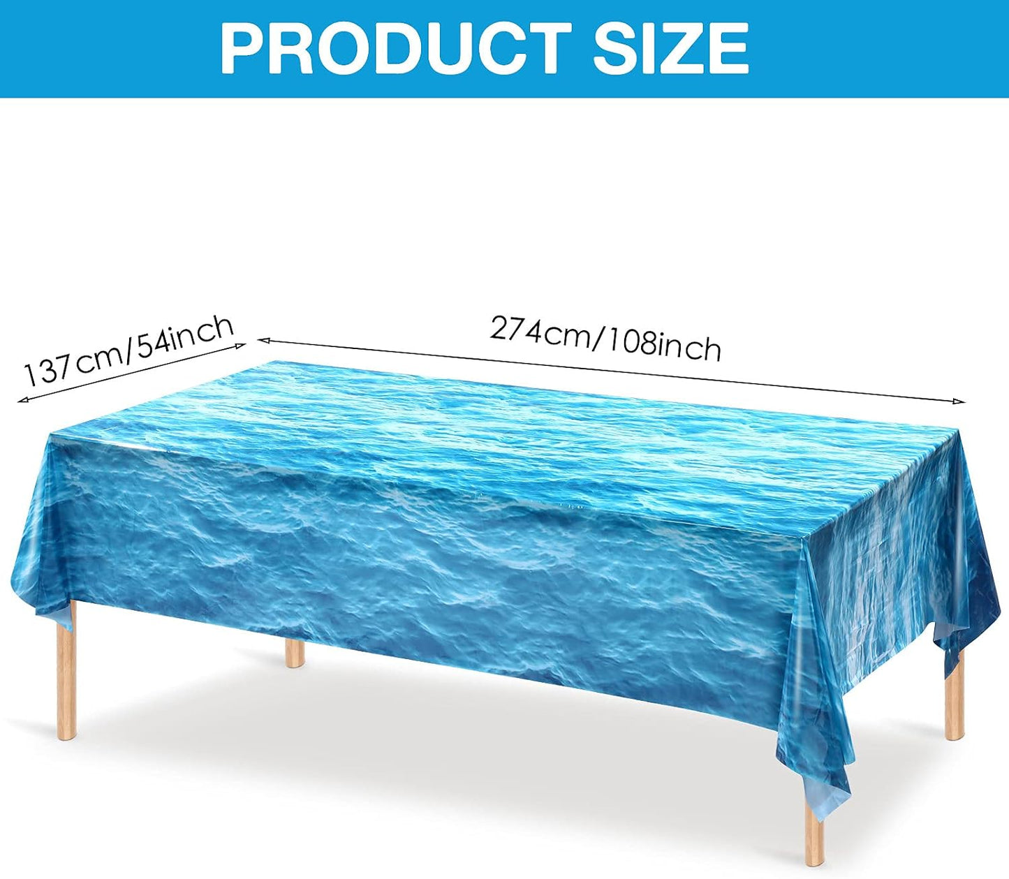 Mantel plástico 3 Pzas estampado olas 54x108pulg azul