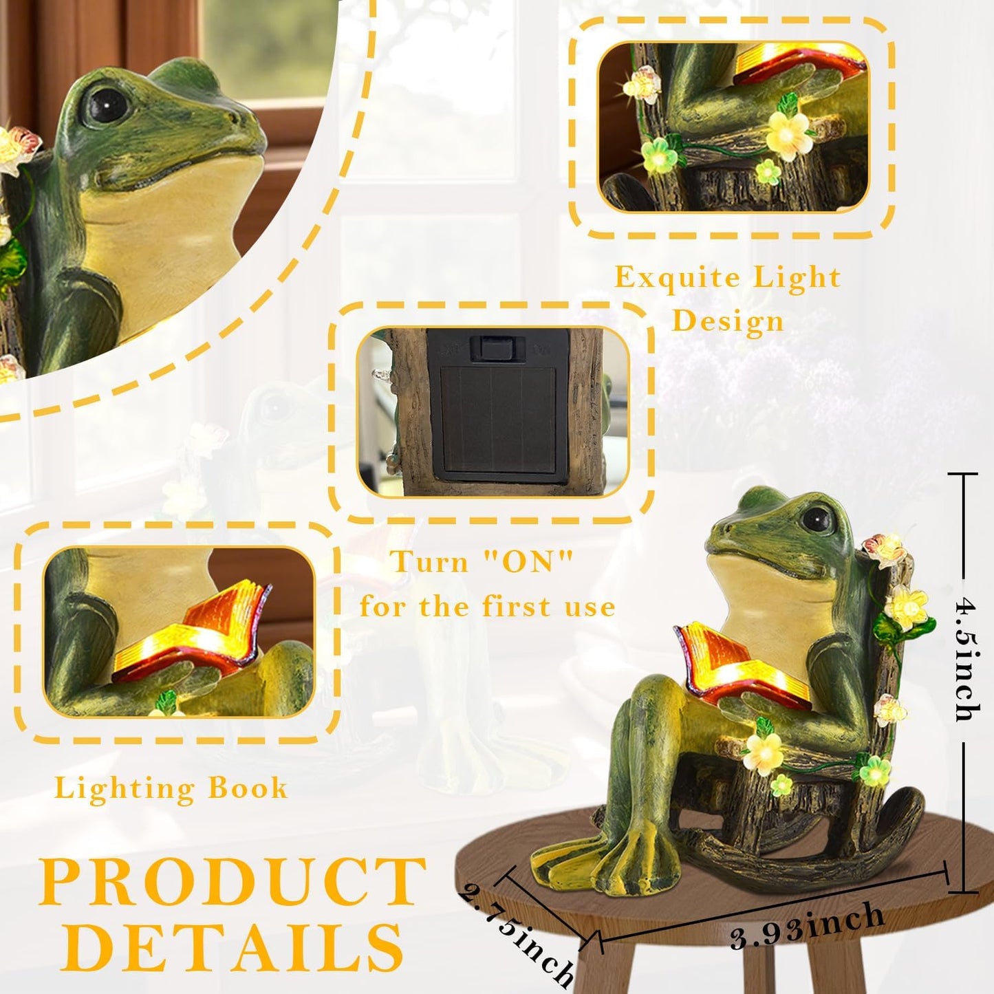 Estatuas rana solar con luces LED para jardín y balcón