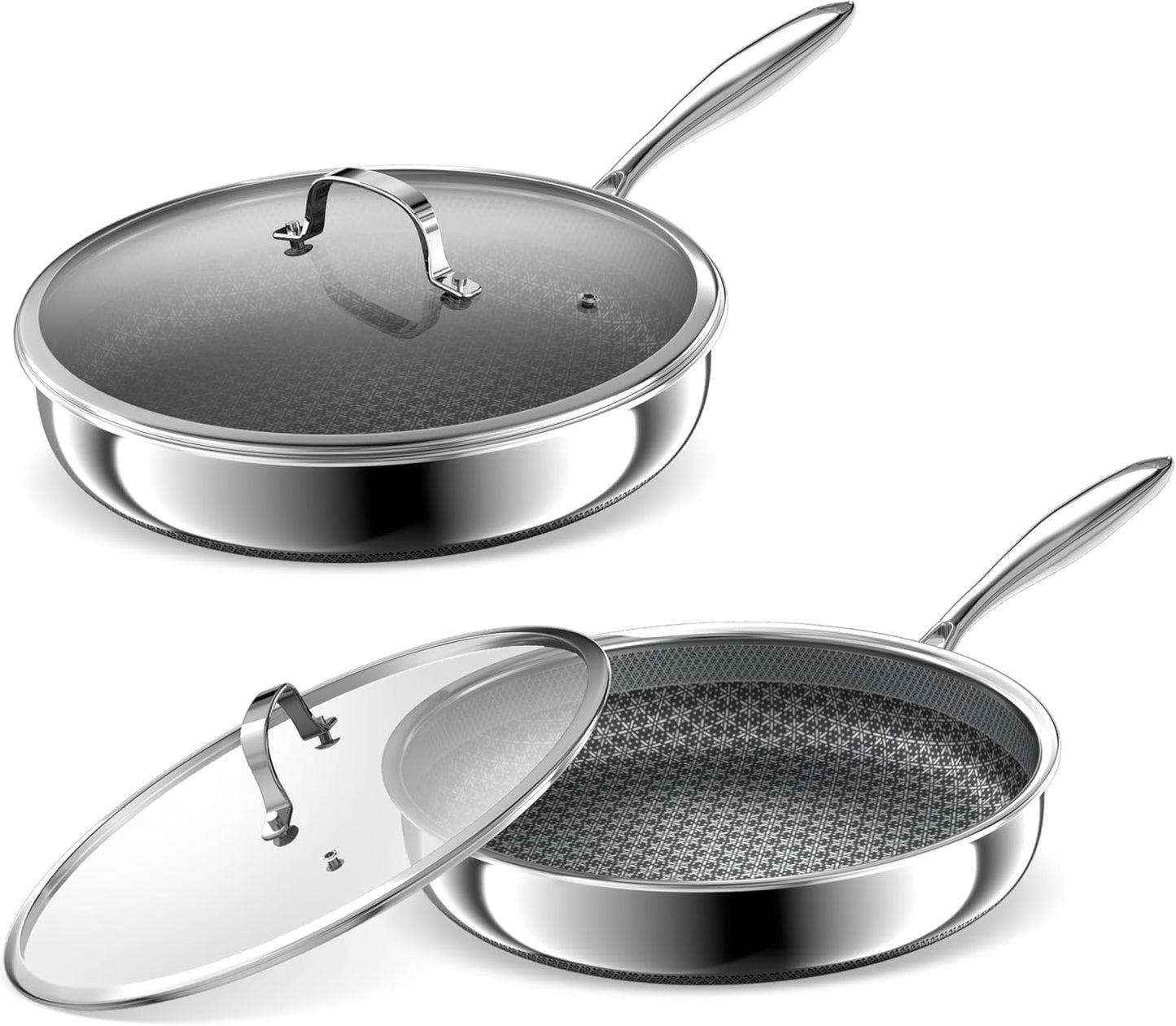 Set 2 Sartenes Antiadherentes Acero Inox 8x10pulg Vidrio Tapa