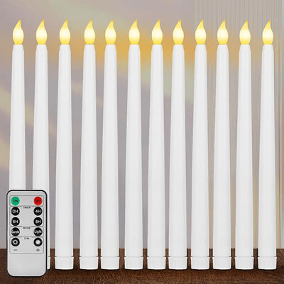 12 Velas Cónicas LED Temporizador 10.63pulg Parpadeante Blanco