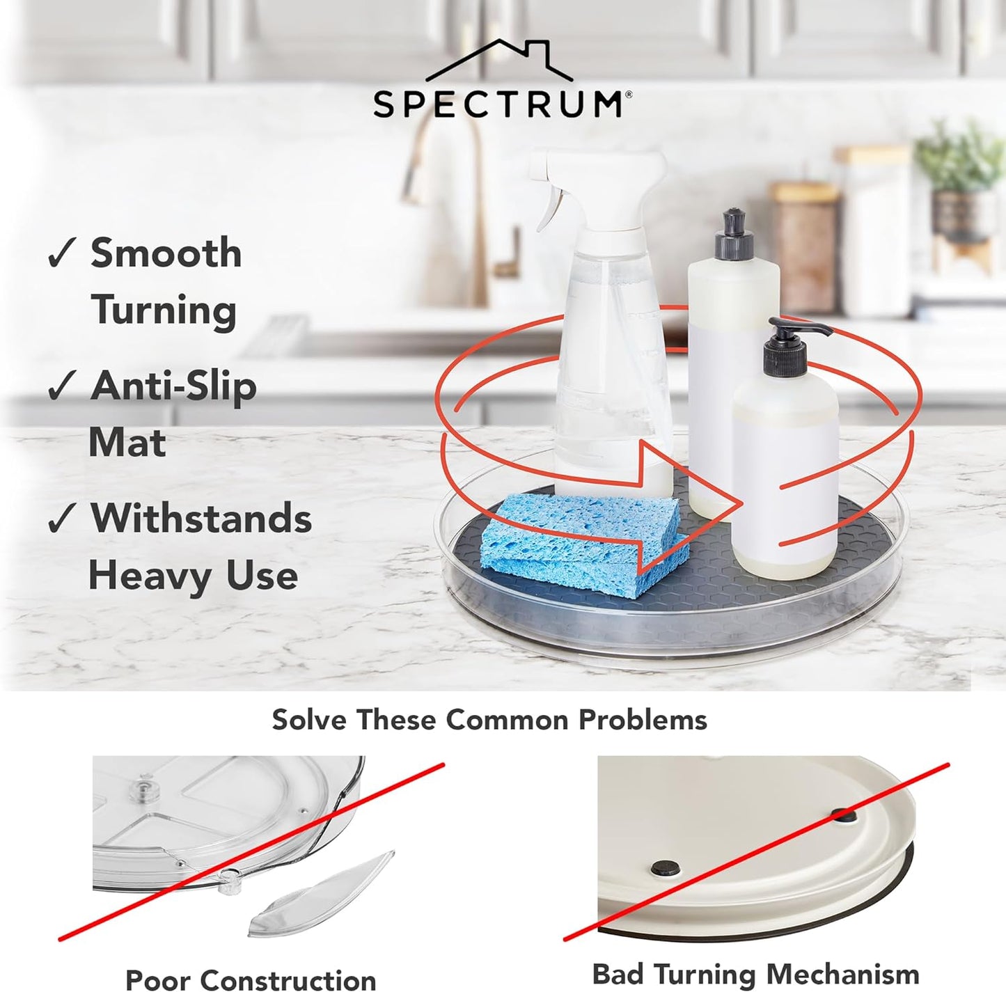 Organiz. mediano Lazy Susan 9.5" gris cocina