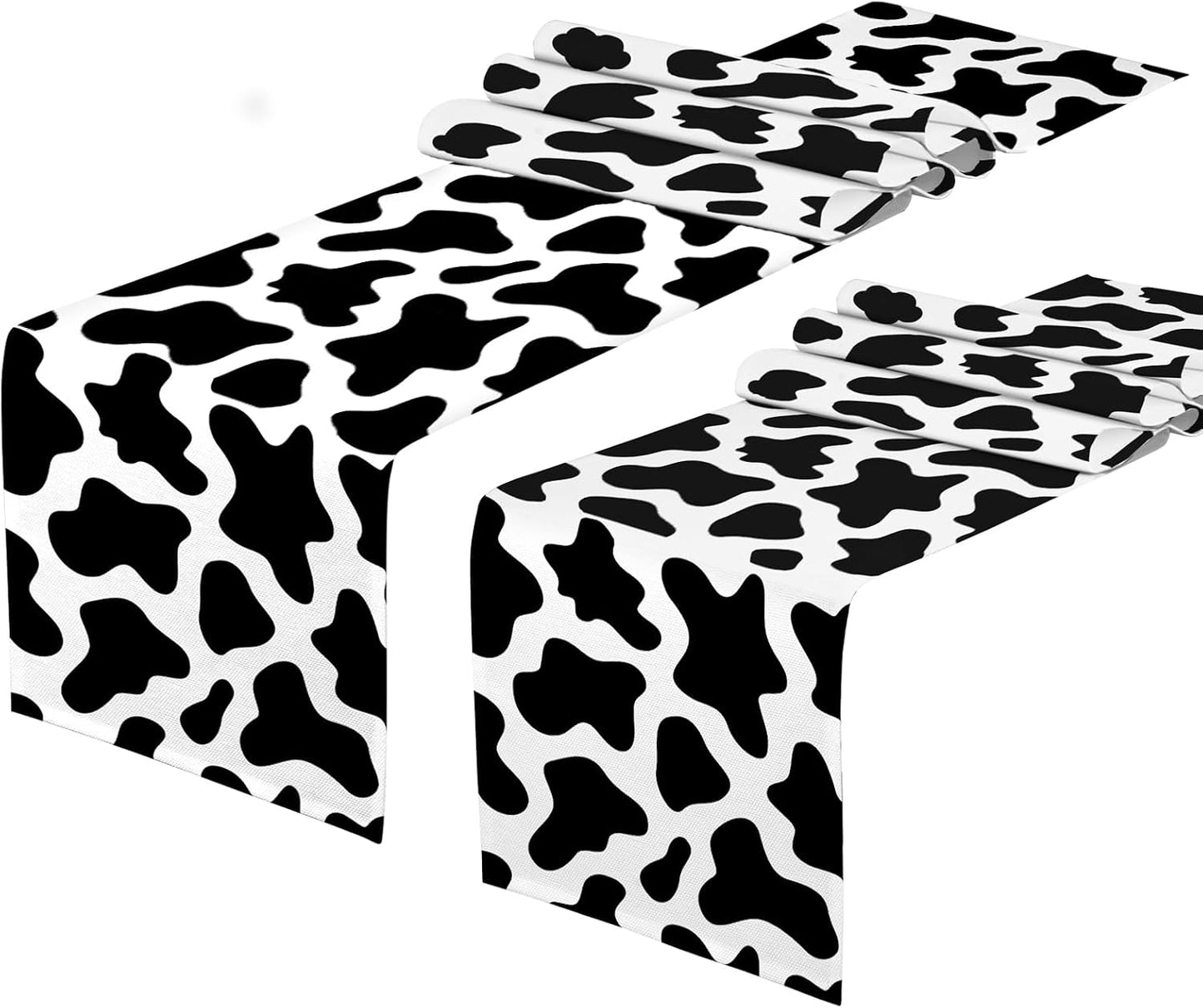 Mesa Camino Estampado Vaca 71x13pulg Blanco Negro