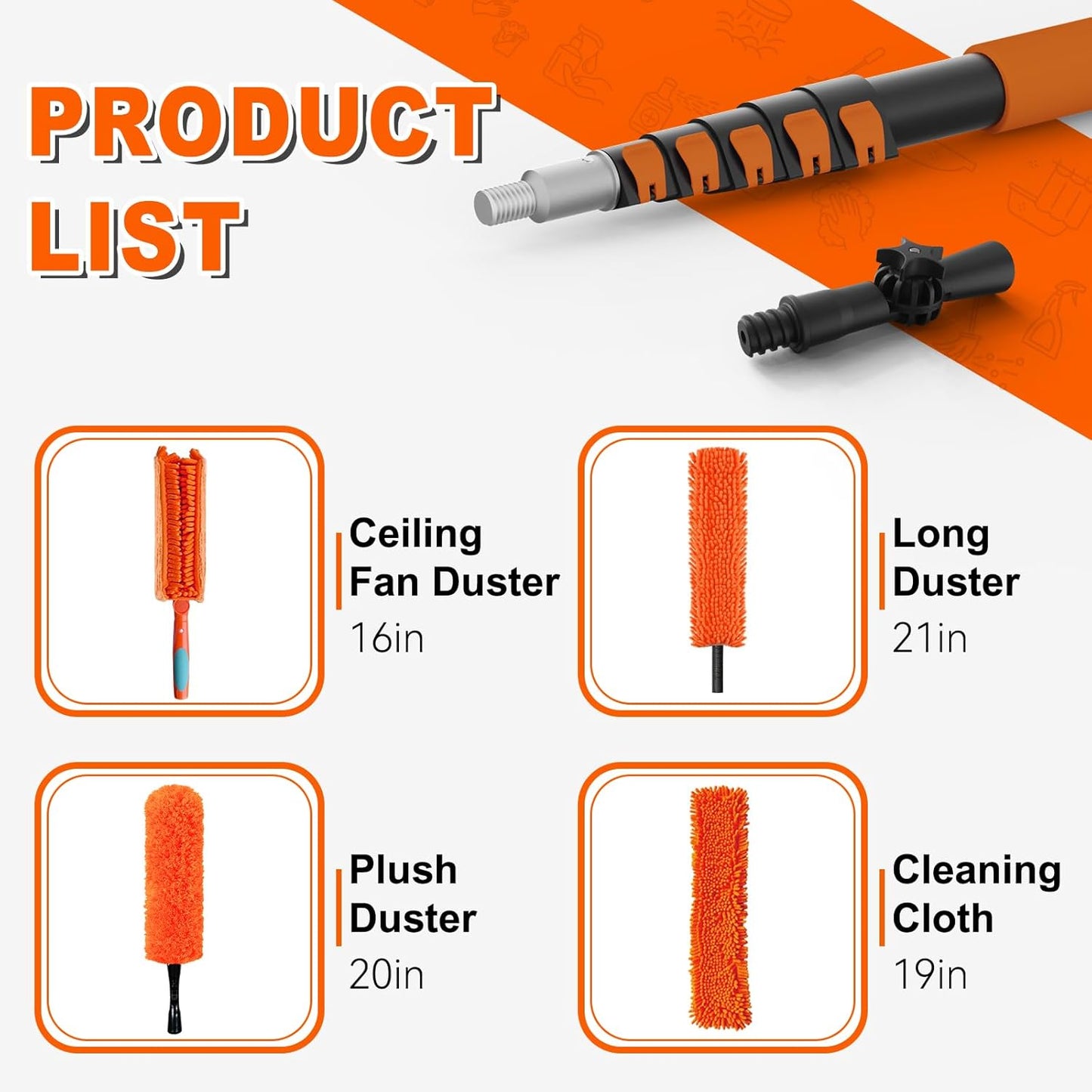 Limpiador ventilador techo 30pies con poste y plumero microfibra