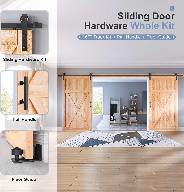 Kit herrajes riel y manija puerta corredera granero 16ft
