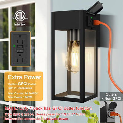 2 Luces Pared Exterior GFCI Impermeable Negro