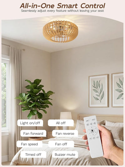 Ventilador techo madera 20pulg luces control remoto perfil bajo