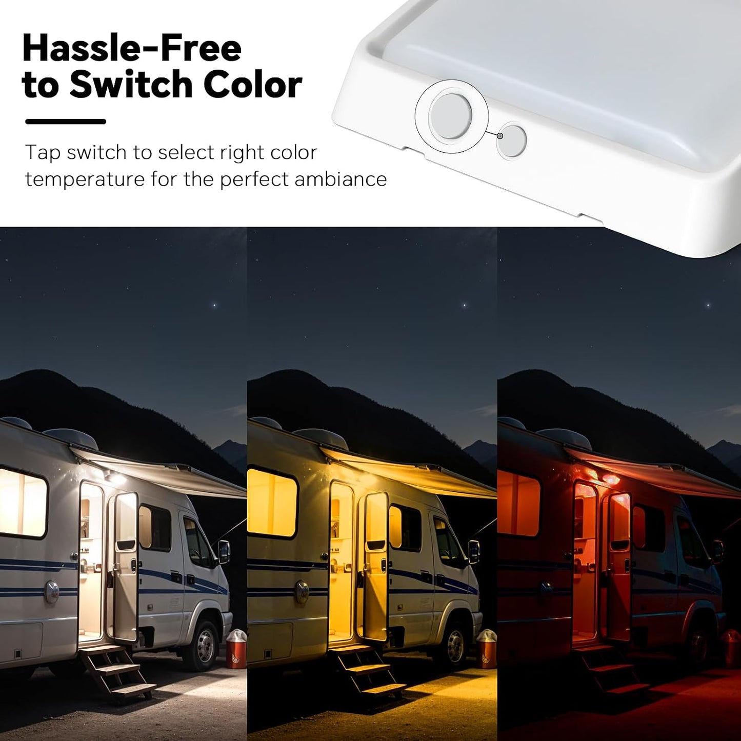 Luz porche RV LED 12V blanco/ámbar intercambiable impermeable