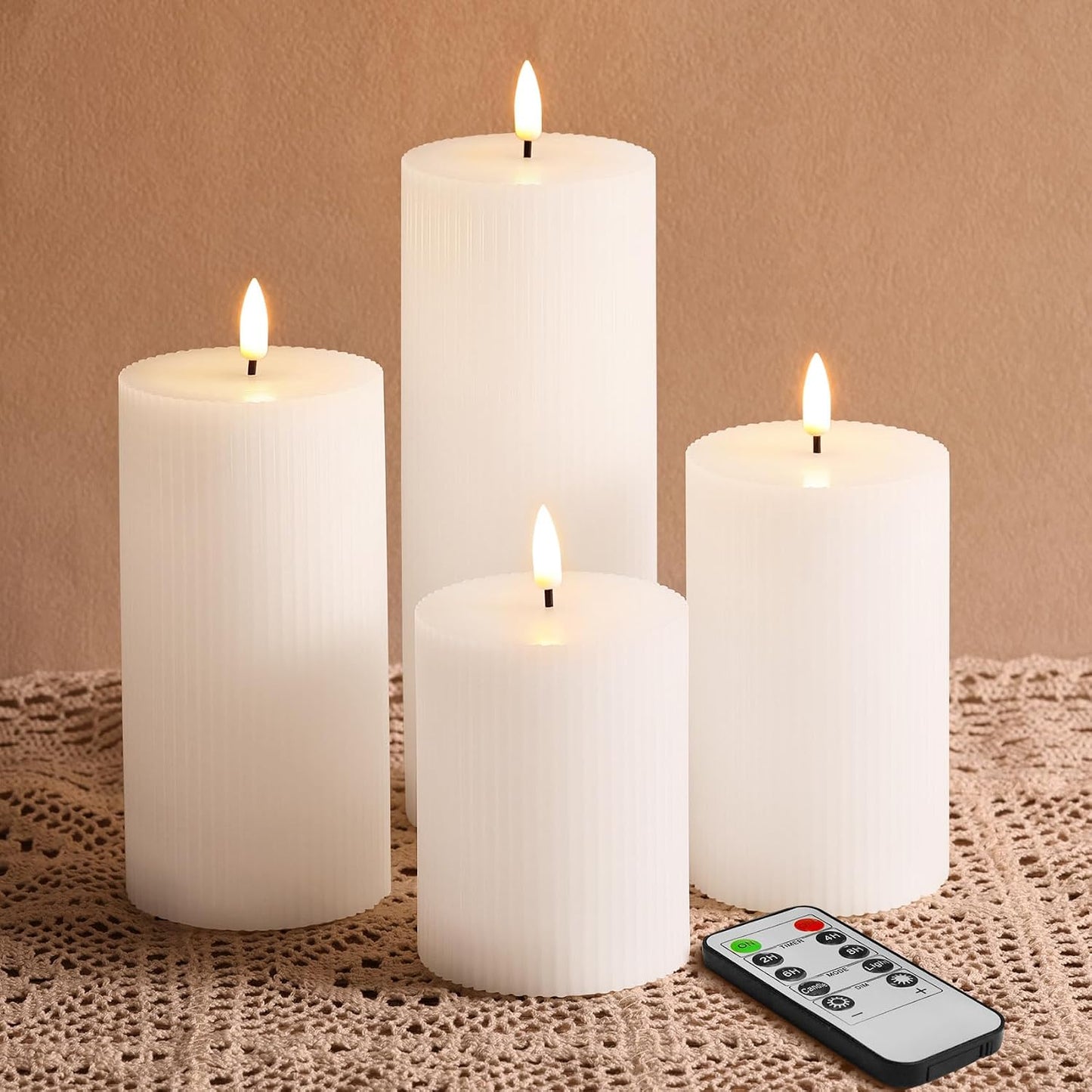 Velas pilar LED parpadeantes sin llama blancas 3-8 pulg set 4