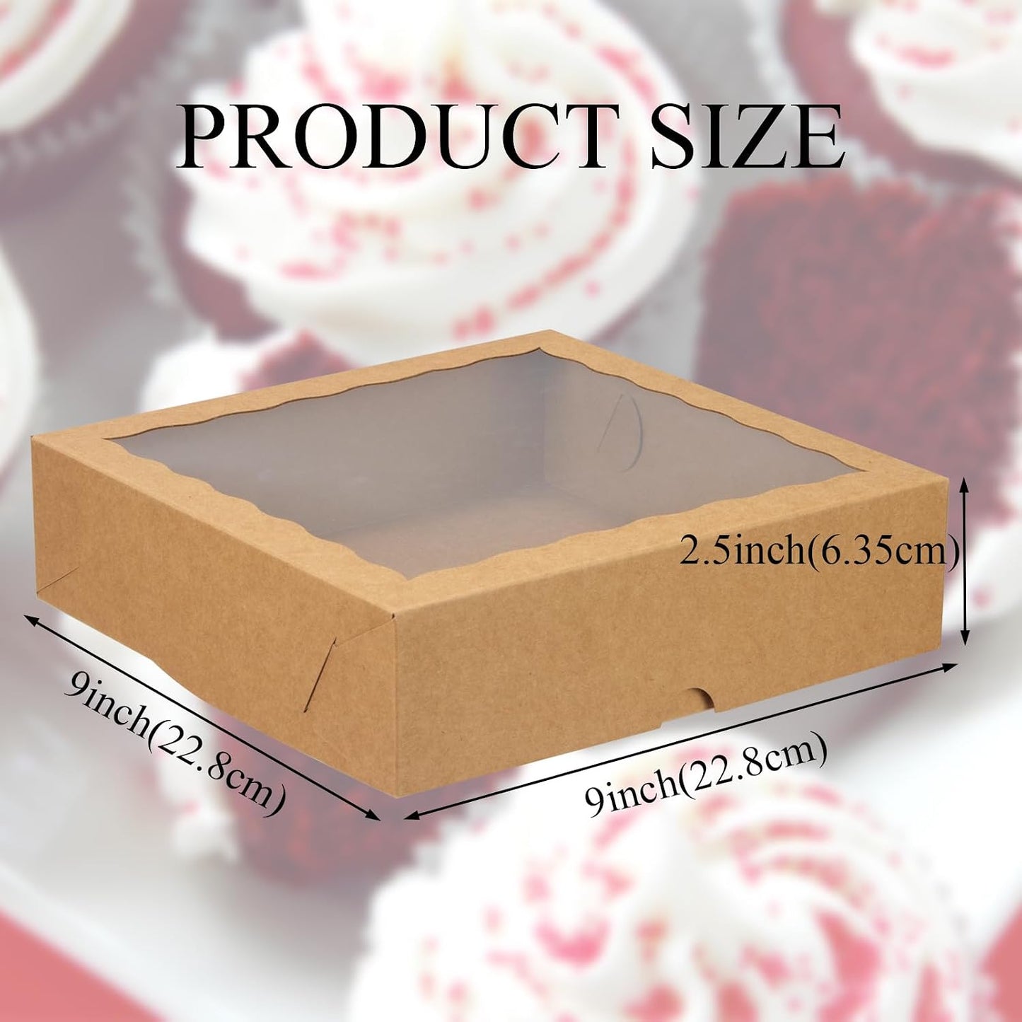 Cajas panadería marrón con ventana 12pzas 9x9x2.5pulg
