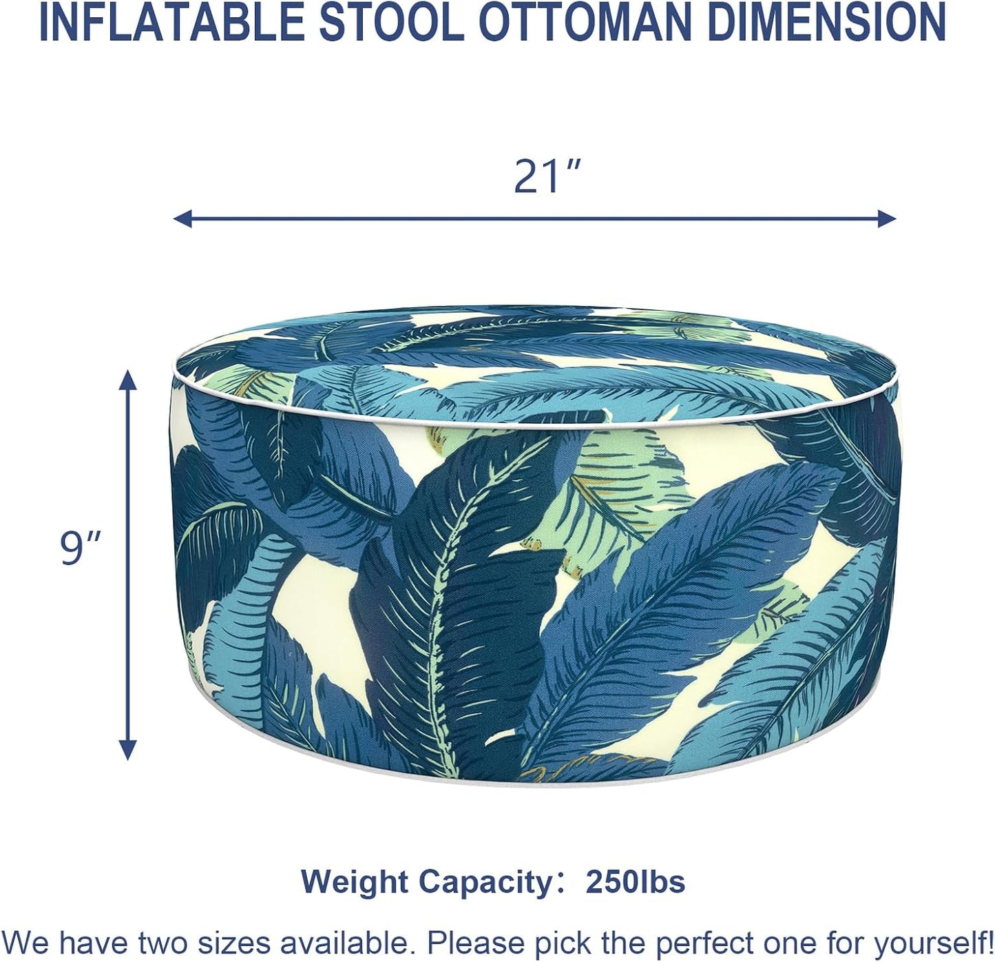 Otomana inflable patio taburete 21x9pulg asa color azul