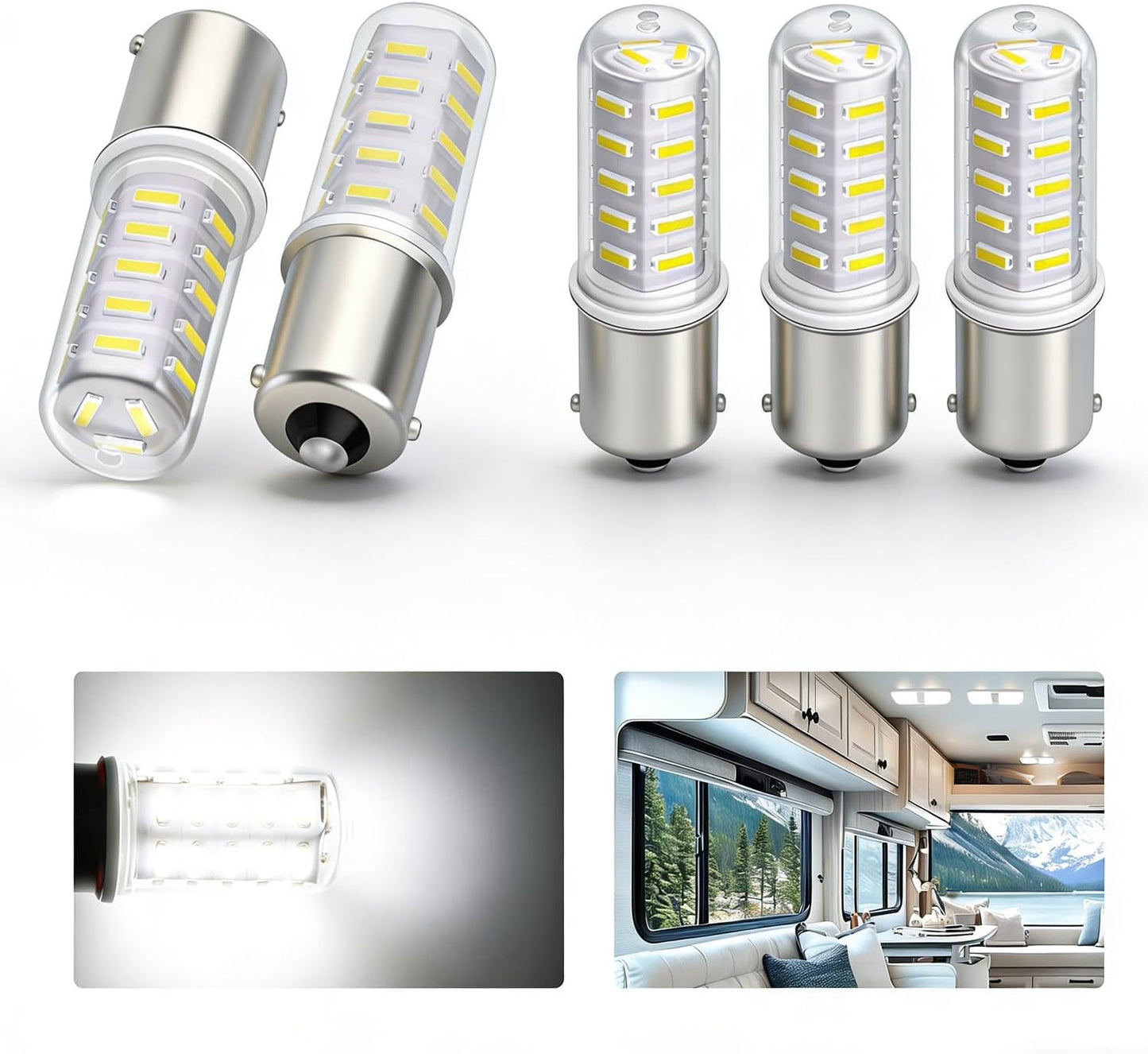 5 Pzas Bombillas LED BA15S 12-24V para RV Barco Blanco Frío
