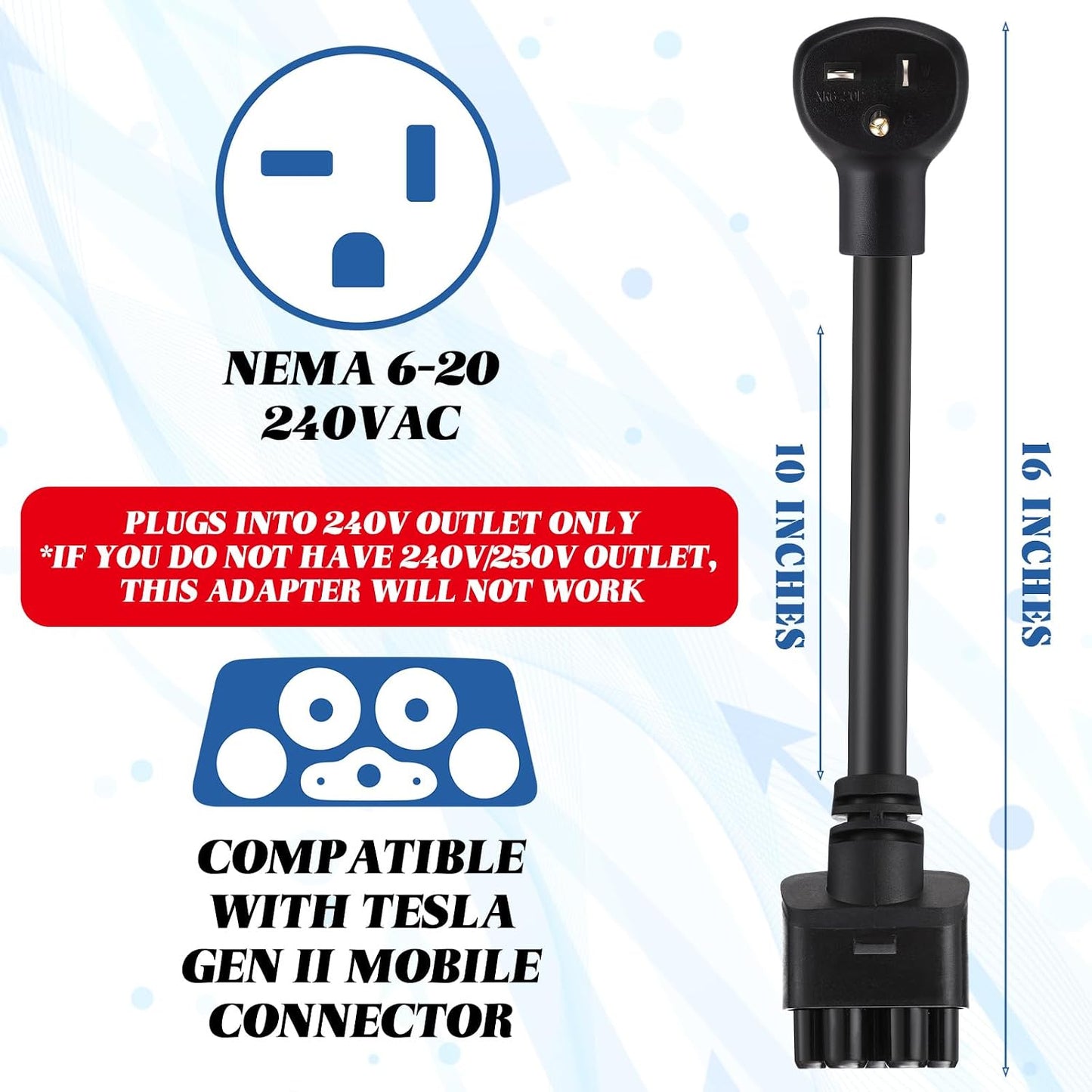 Adaptador 16" comp Tesla Gen 2 Cargador Portátil