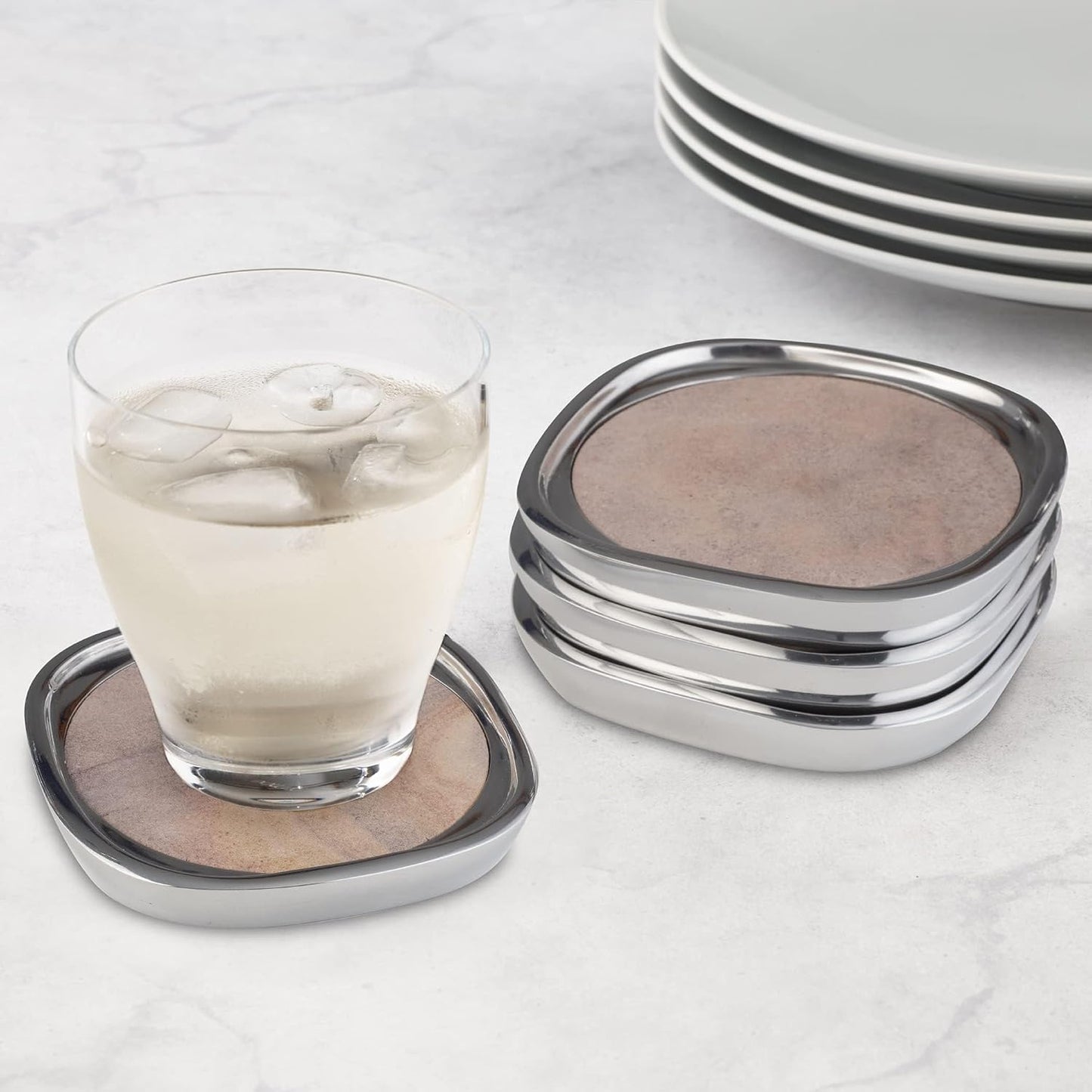 Set 4 posavasos piedra arenisca decoración mesa café