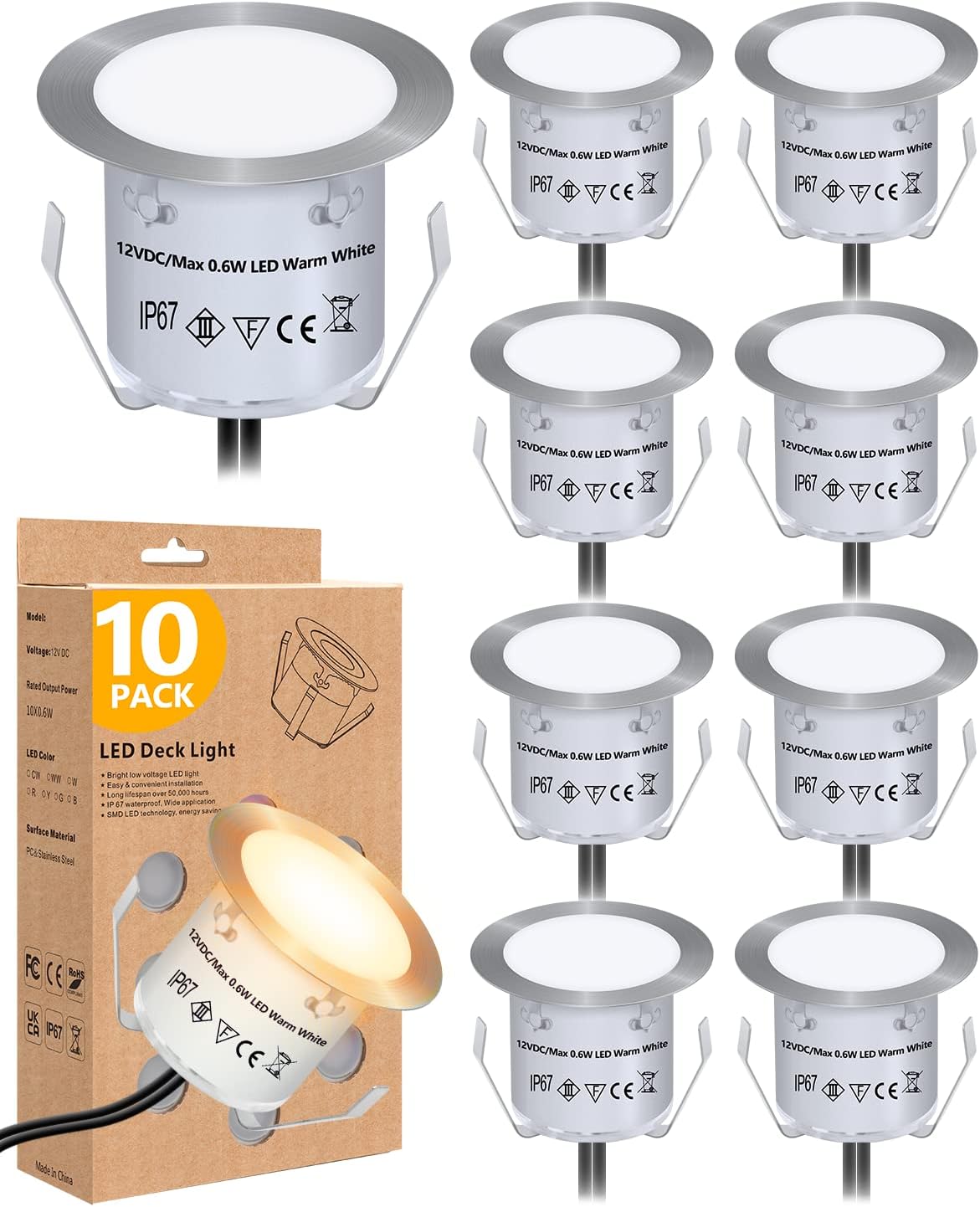Kit 10 luces LED empotrables 12V IP67 para jardín