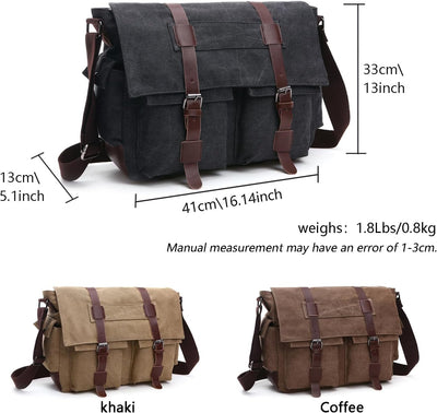 Bolso bandolera lona vintage para laptop 15.6pulg con