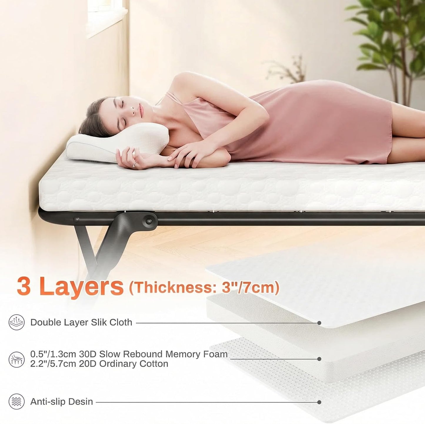 Cama plegable con colchón viscoelástico 75x31