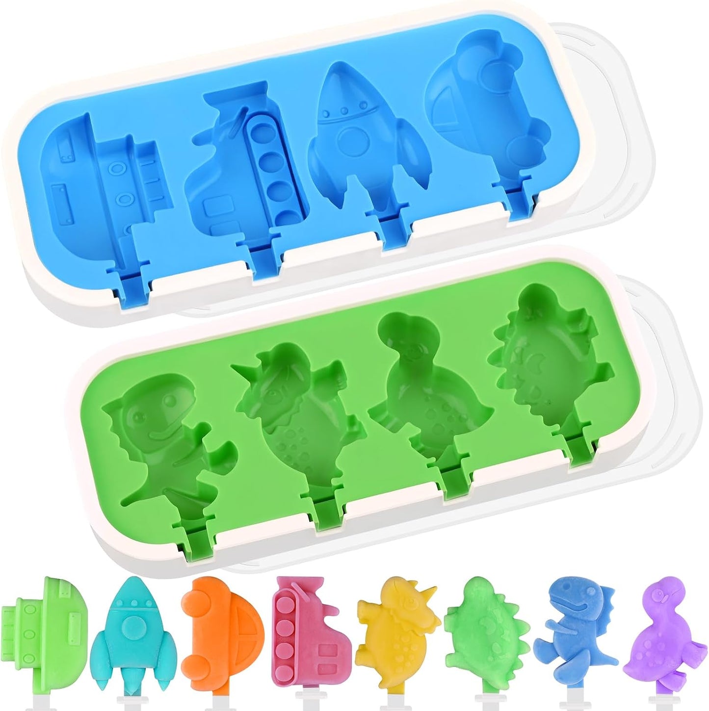 2 Pack Moldes Silicona Formas Autos Barcos 4 Cavidades Niños