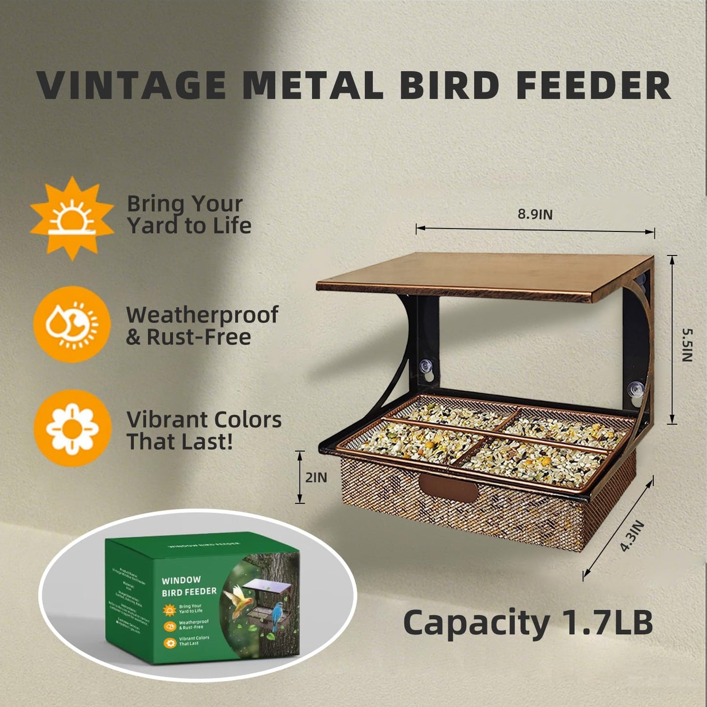 Comedero aves para ventana con ventosas metal regalo naturaleza