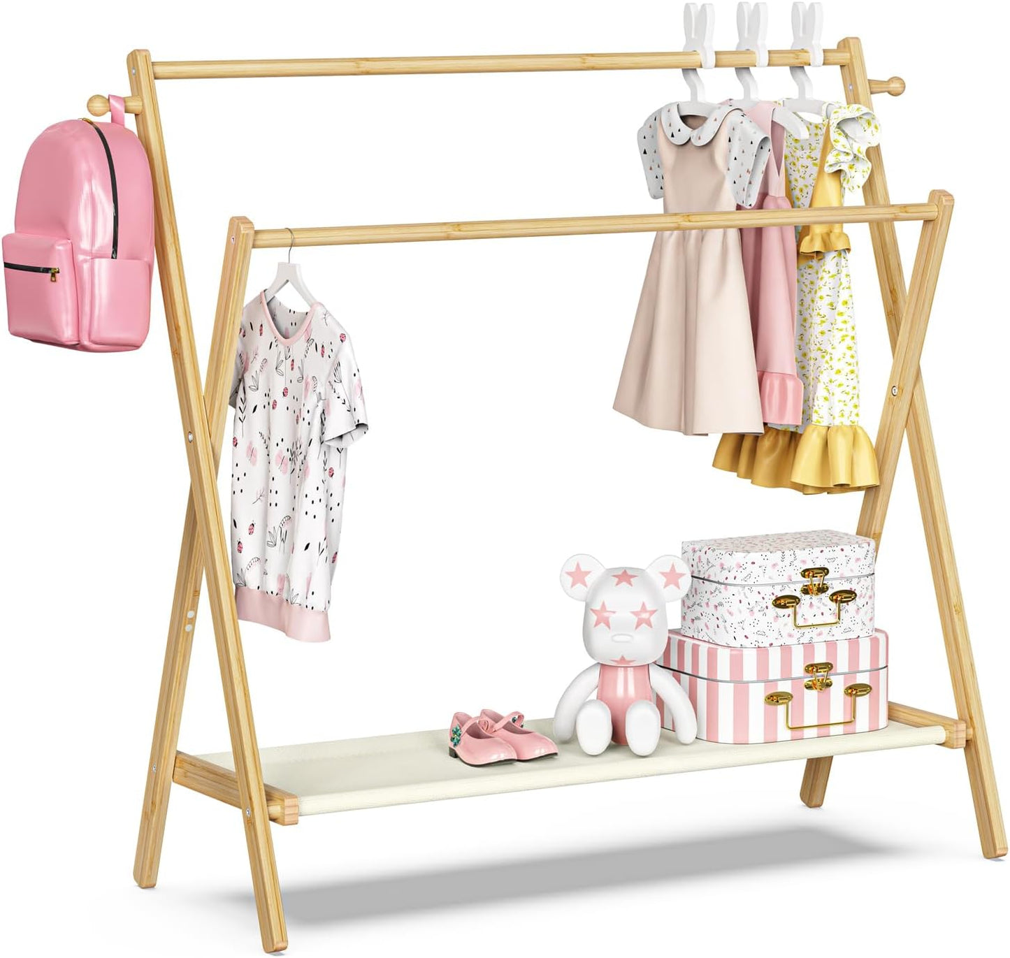 Perchero ropa niños con estante 100% bambú plegable