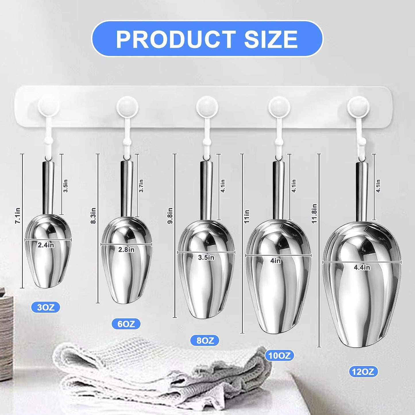 Cuchara hielo acero inox 12oz para cocina bar fiesta