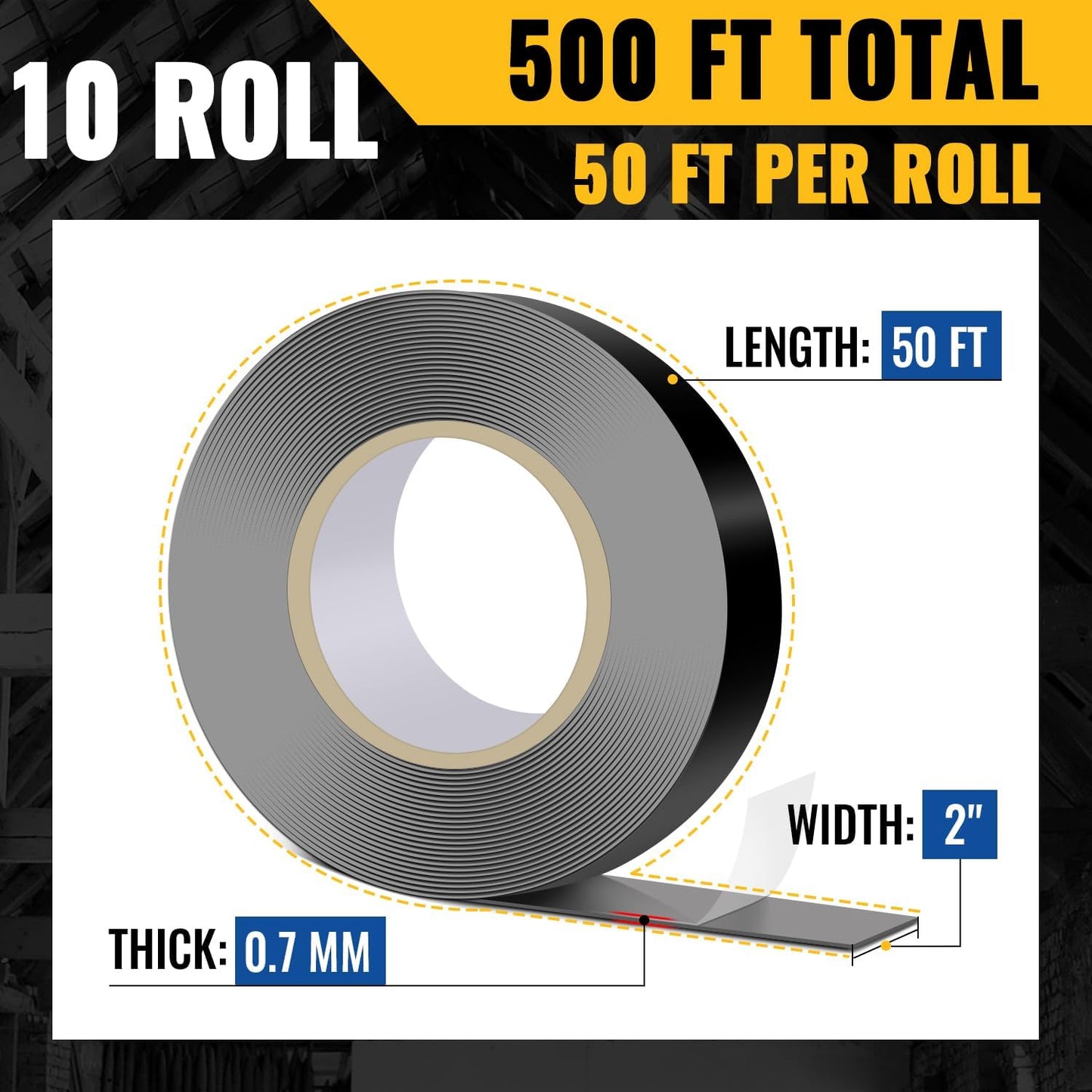Cinta butilo 2" x50ft 10 rollos para cubierta y vigas