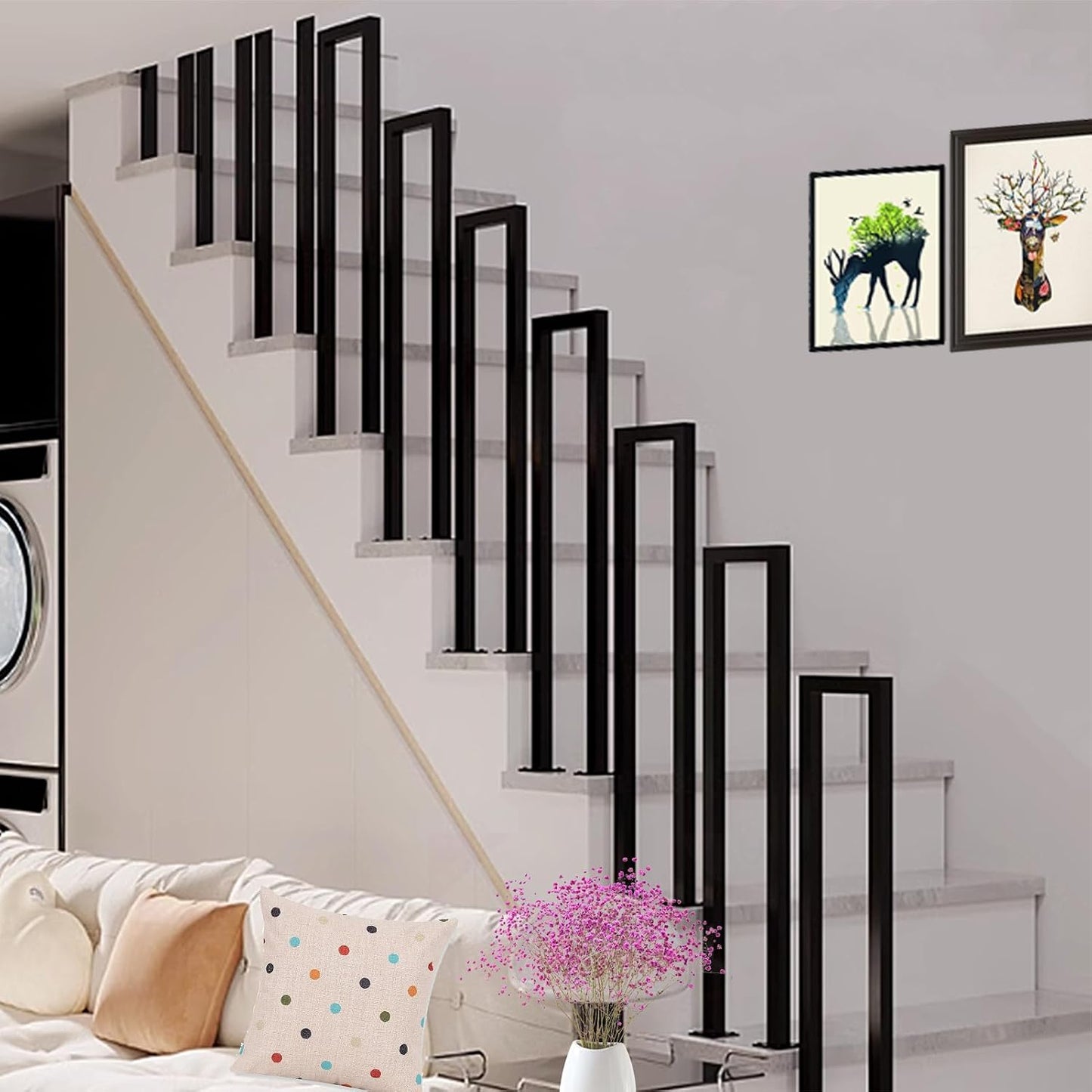 2 Barandillas Escalera Forma U Hierro Forjado Negro 35.4pulg