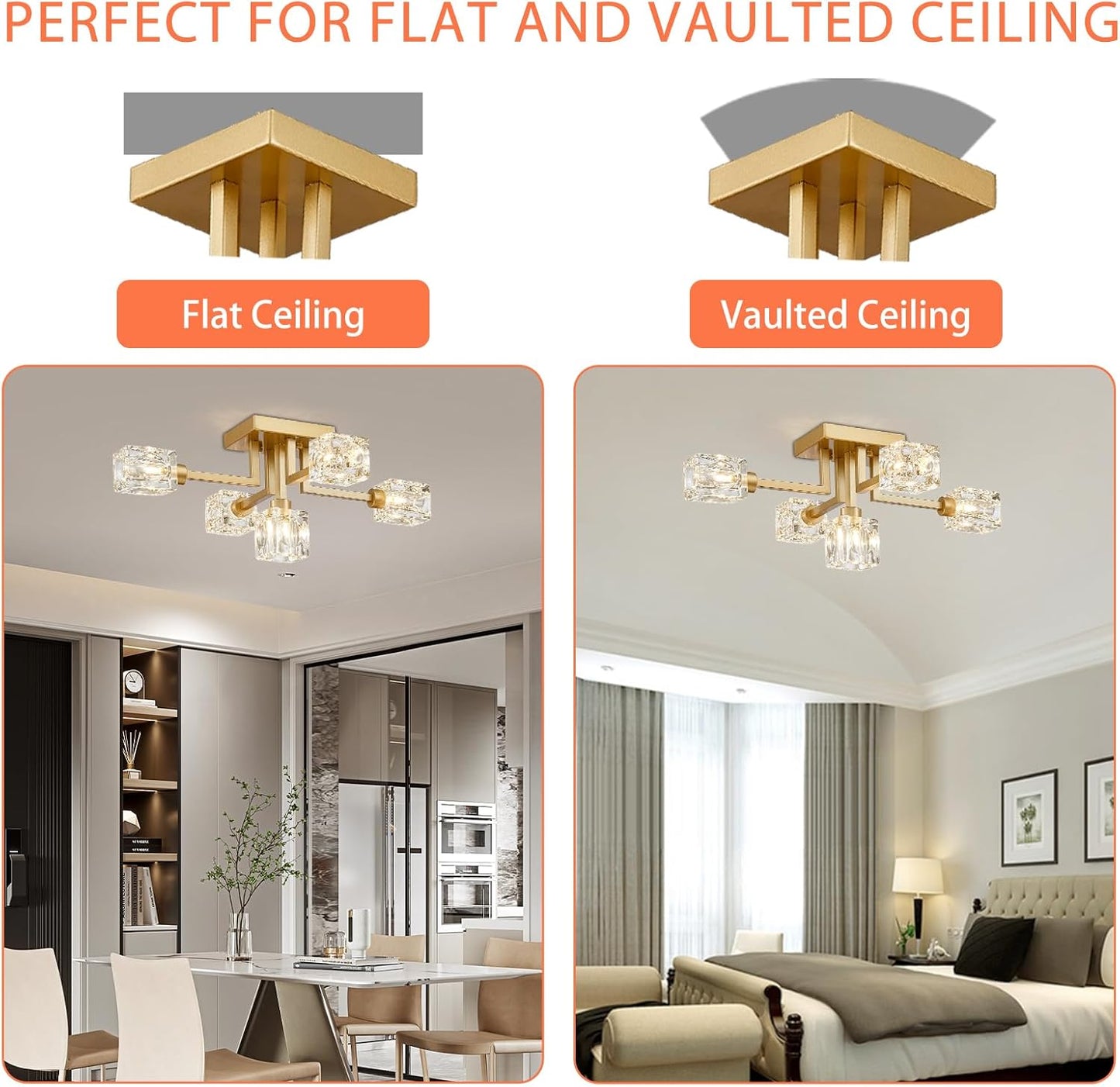 Lámpara techo cristal 5 luces dorada estilo sputnik