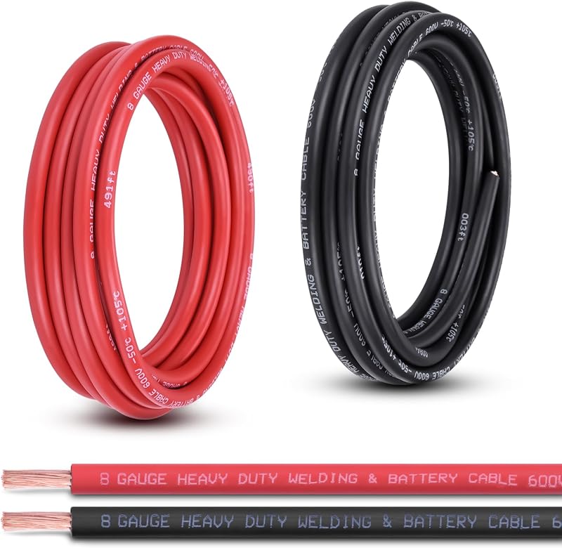 Cable batería 8-15 ft rojo/negro 8 AWG cobre OFC