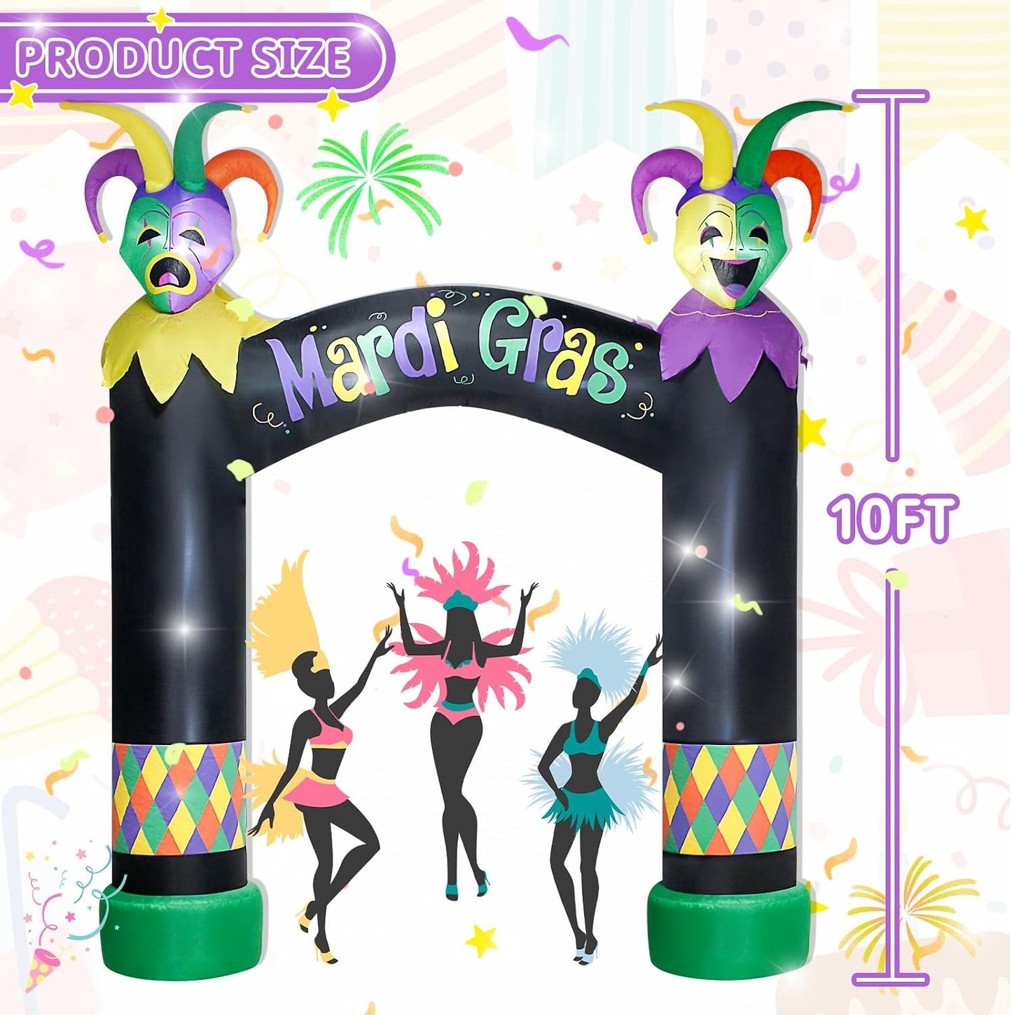 Máscara bufón Halloween 10ft con arco LED morado