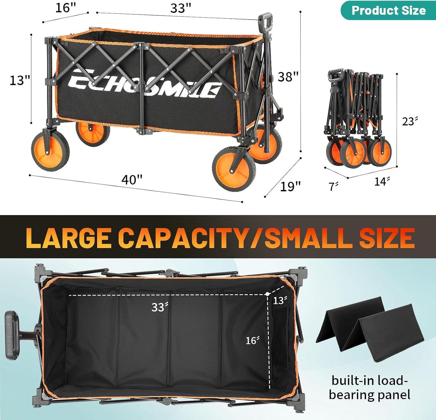 Carro plegable resistente 300lb ruedas ajustables camping