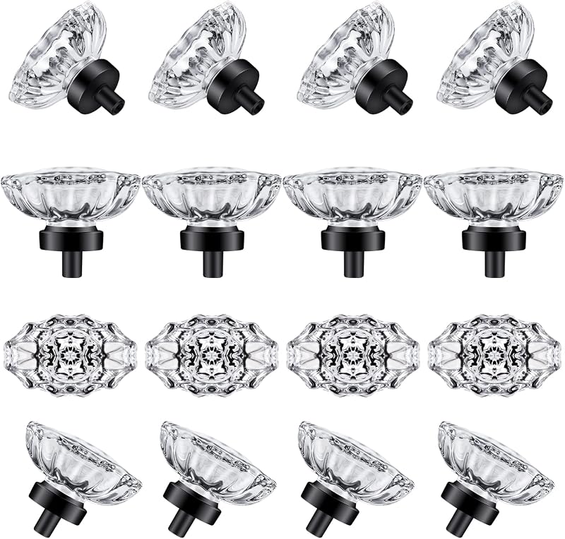 Pomos cristal ovalados negro mate 16 pzas para cajones