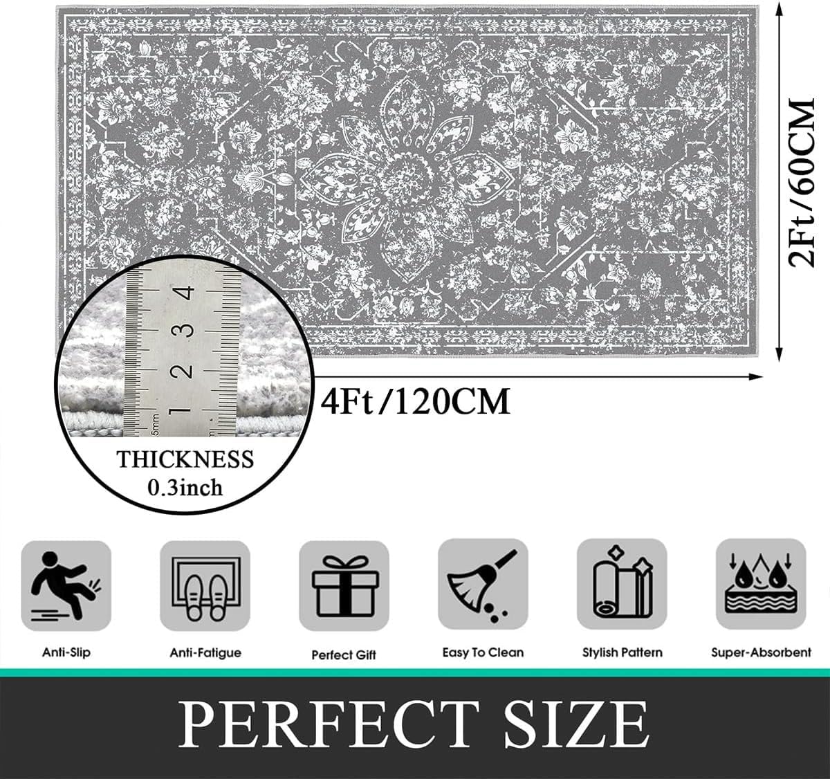 Alfombra pasillo bohemia 2x4 antiderrap suave lavable