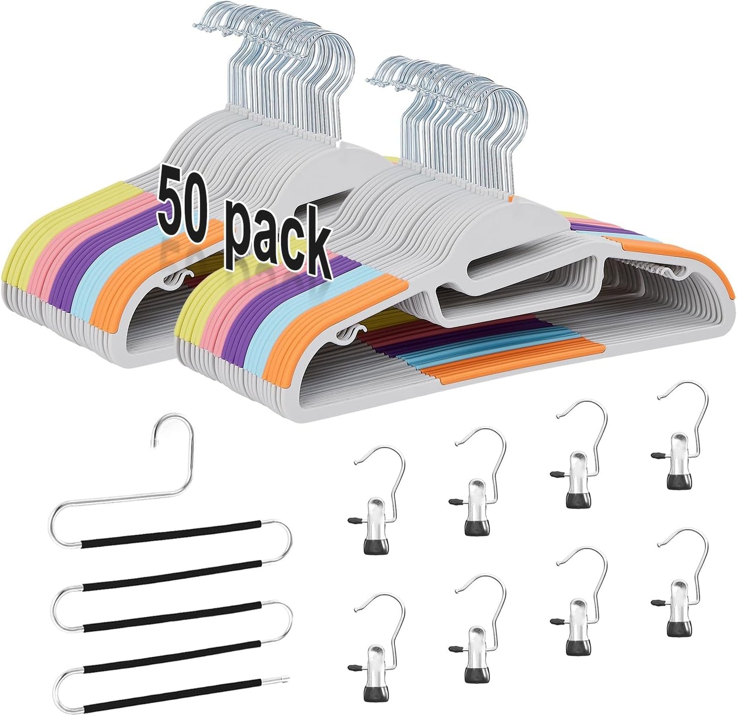 50 Perchas Plástico Antiderrap Giratorio 360º