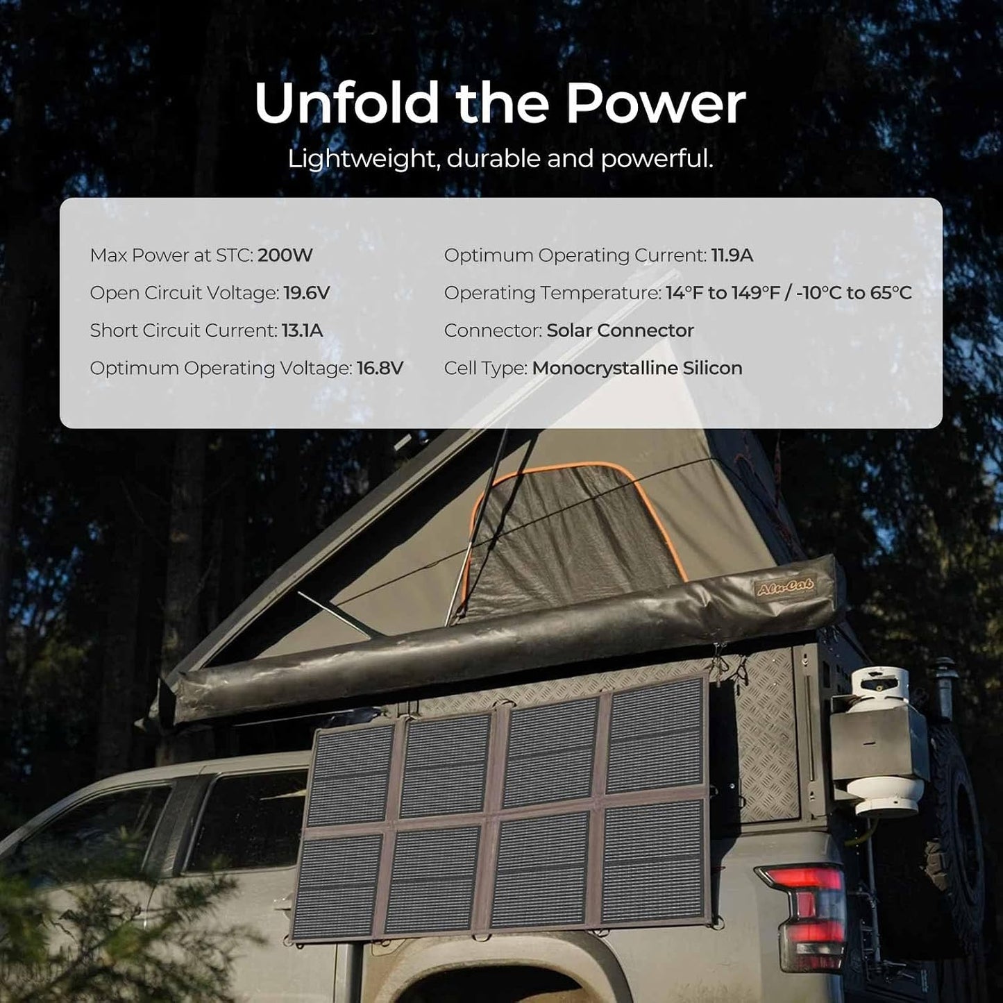 Manta solar 200W plegable USB-C camping