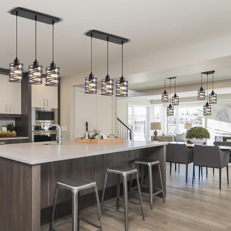 3 Luces Colgantes Isla Cocina Hierro Vidrio