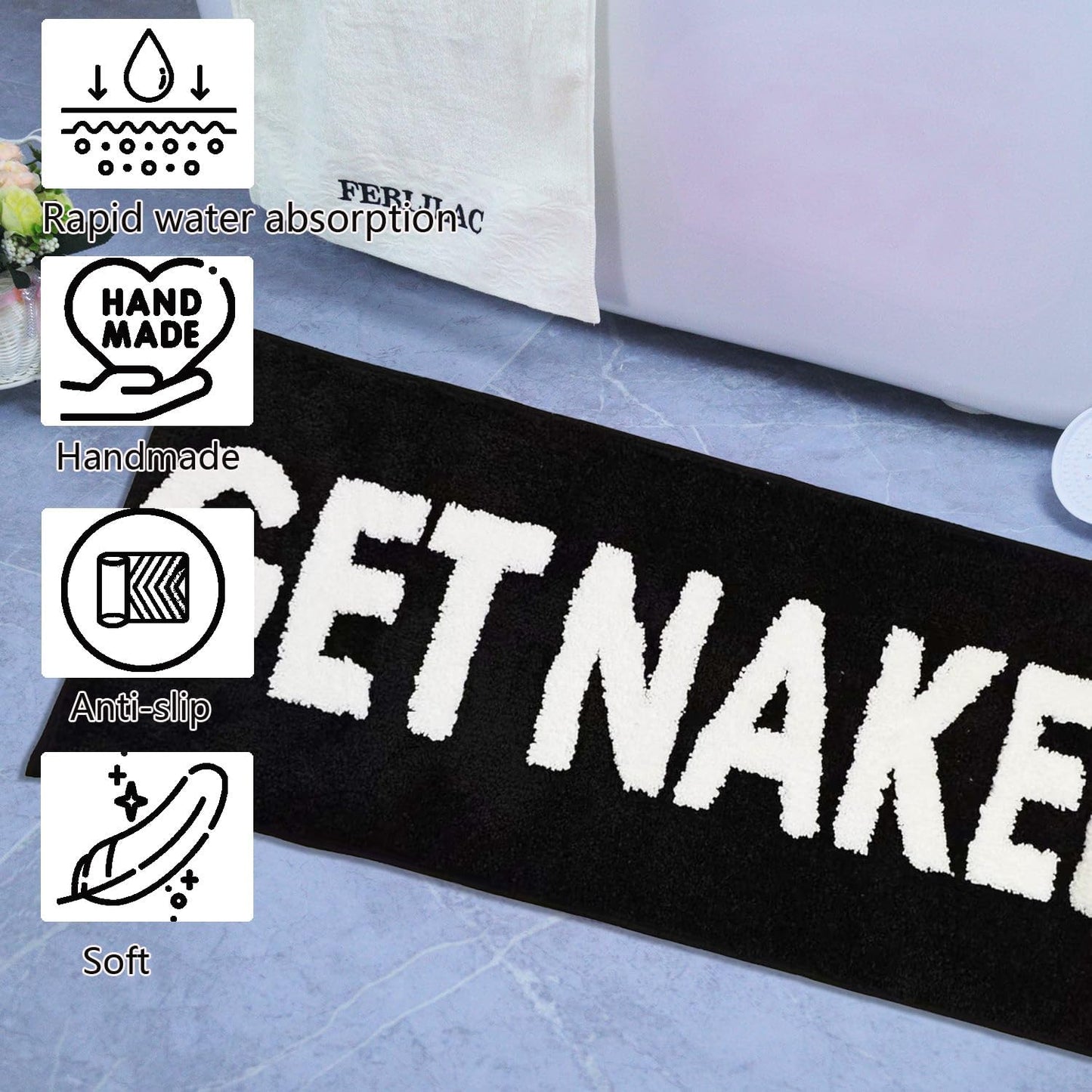 Alfombra baño texto Get Naked absorbente antiderrap