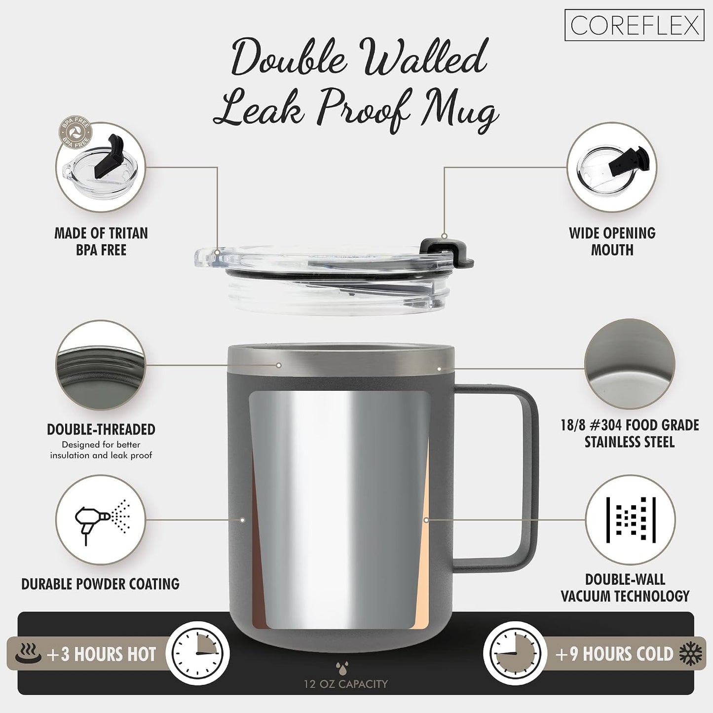 Vaso térmico acero inox 12oz con asa y tapa